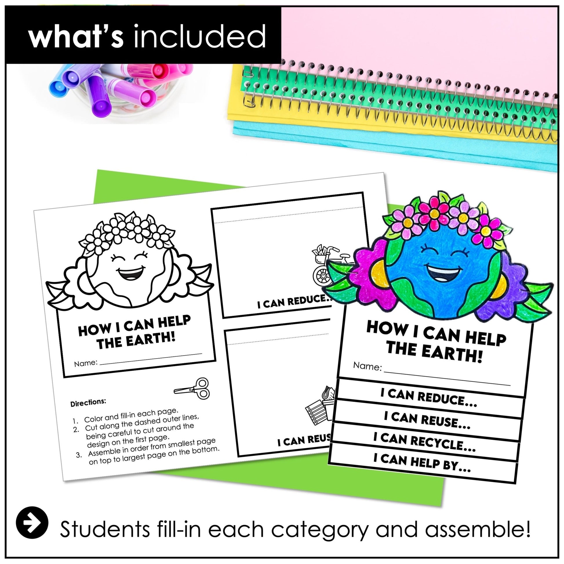 Earth Day Writing Craft – “How I Can Help the Earth” Flap Book (ESL Grades 1–4) - Hot Chocolate Teachables