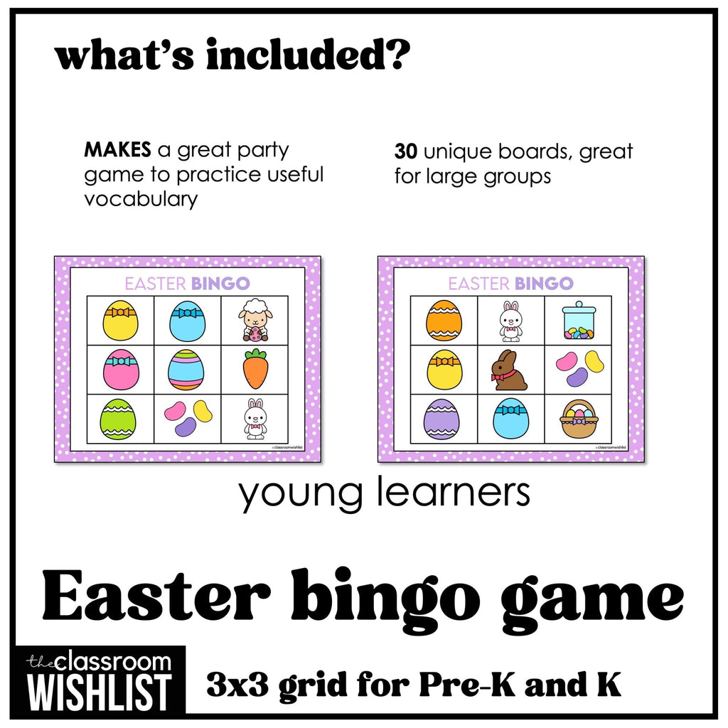 Easter Bingo Game | Fun Vocabulary Activity for Preschool, Kindergarten, and ESL - Hot Chocolate Teachables