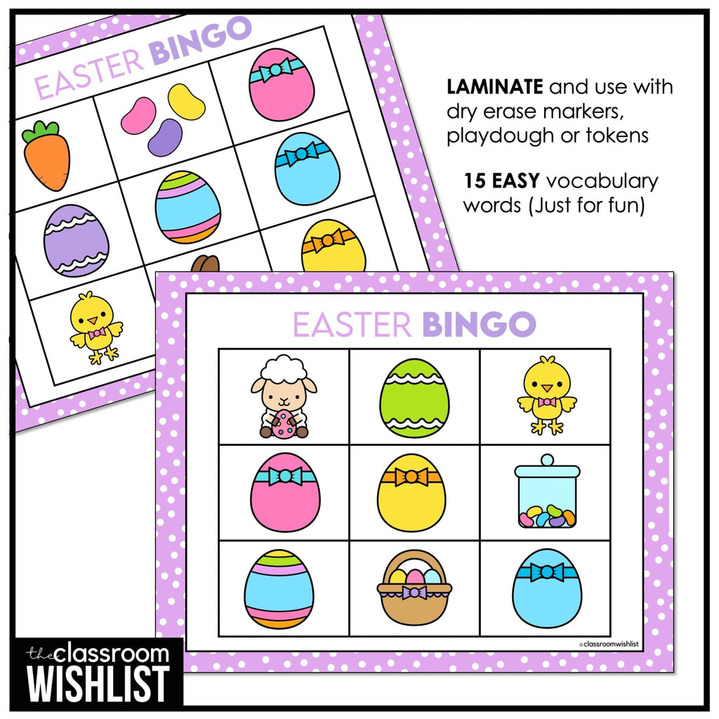 Easter Bingo Game | Fun Vocabulary Activity for Preschool, Kindergarten, and ESL - Hot Chocolate Teachables