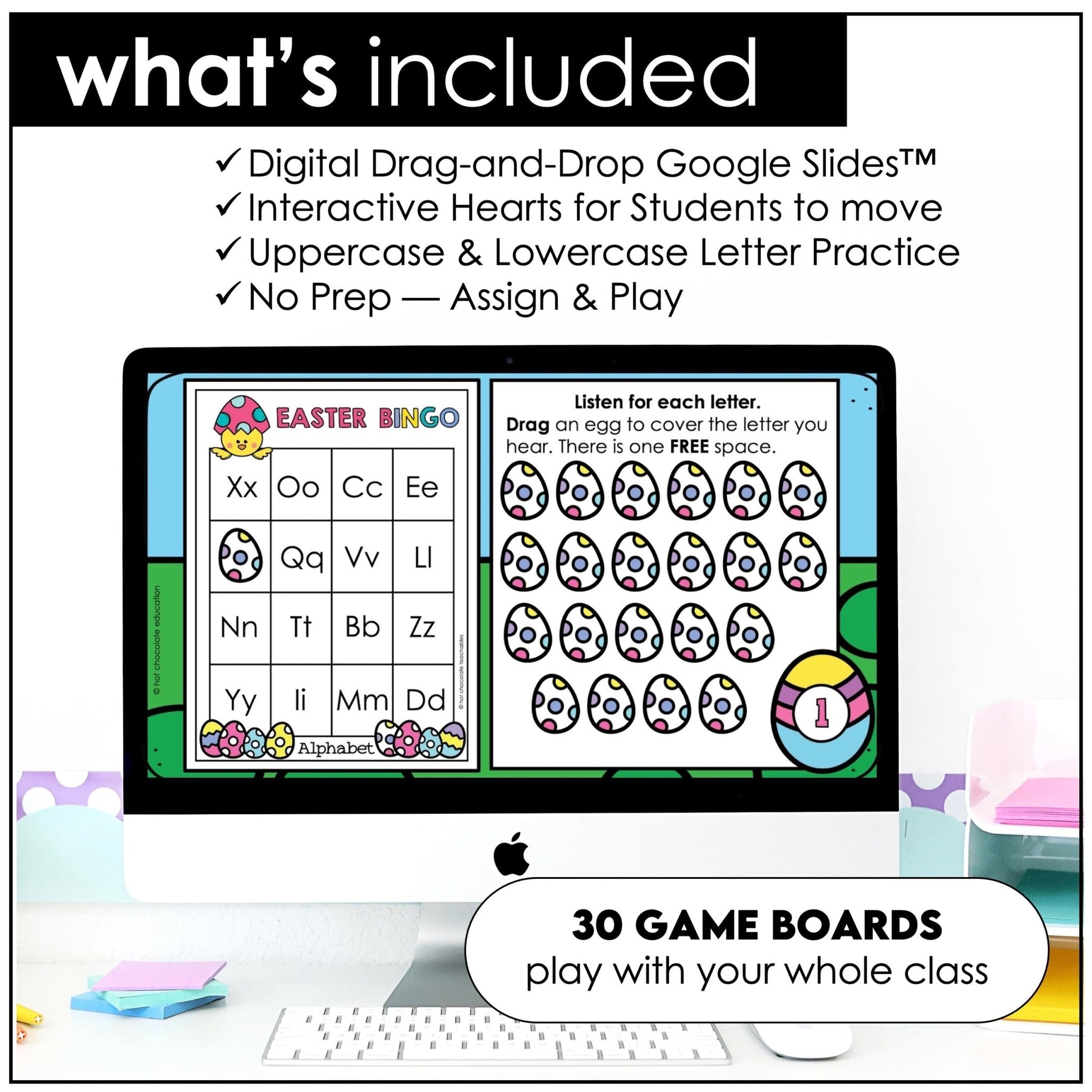 Easter Digital Alphabet Bingo Game – Letter Fluency A–Z - Hot Chocolate Teachables