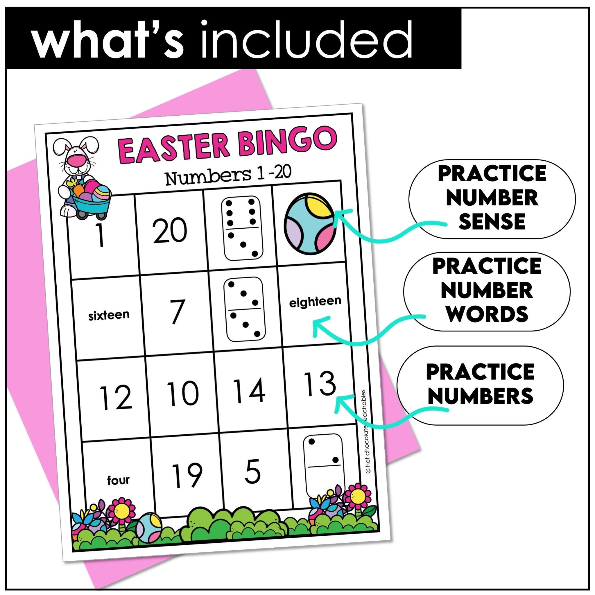 Easter Number Fluency Bingo Game | Number Recognition from 1 to 20 - Hot Chocolate Teachables