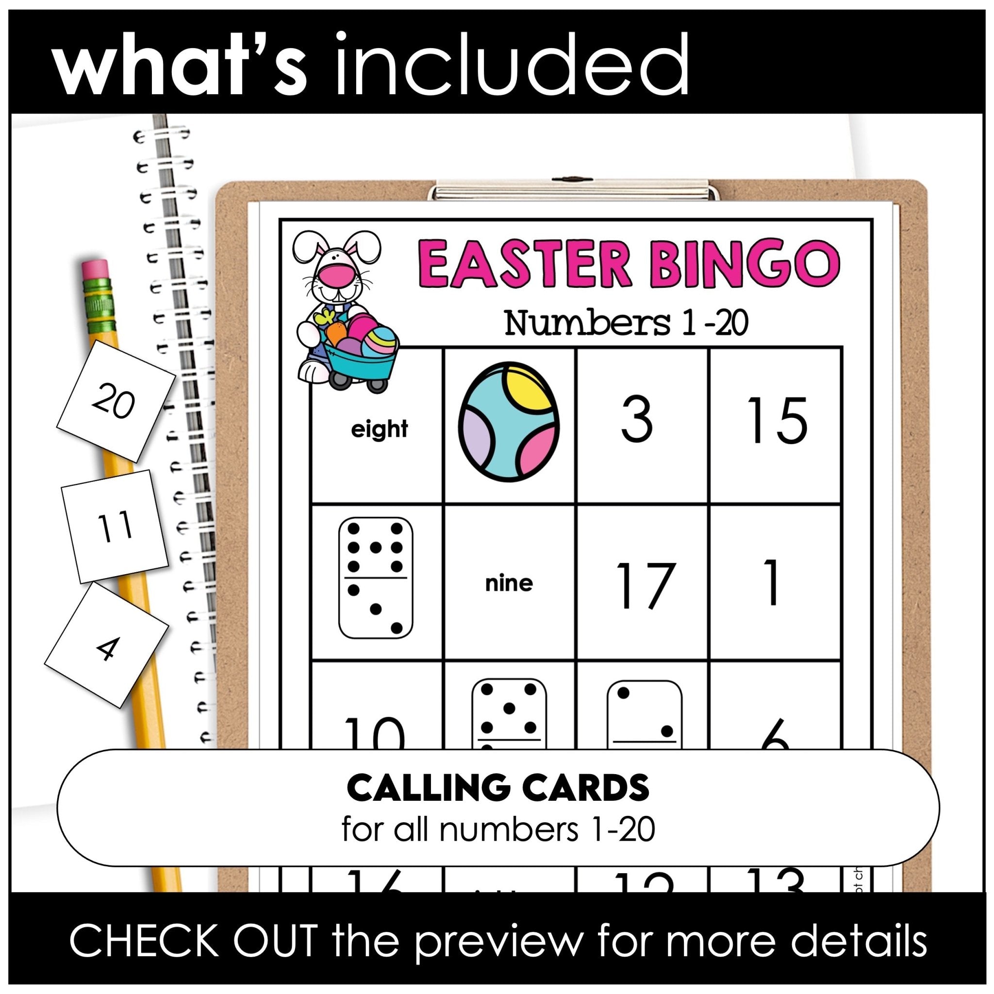 Easter Number Fluency Bingo Game | Number Recognition from 1 to 20 - Hot Chocolate Teachables
