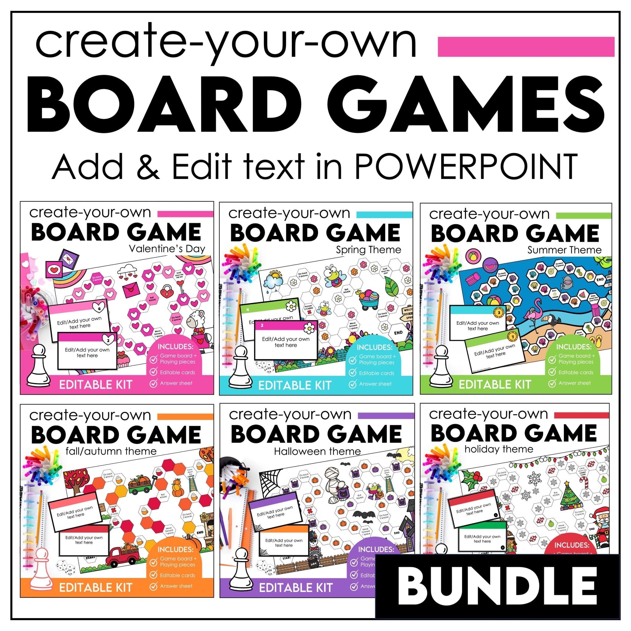 Editable Board Game Bundle - Templates with Editable Game Cards for ANY subject - Hot Chocolate Teachables