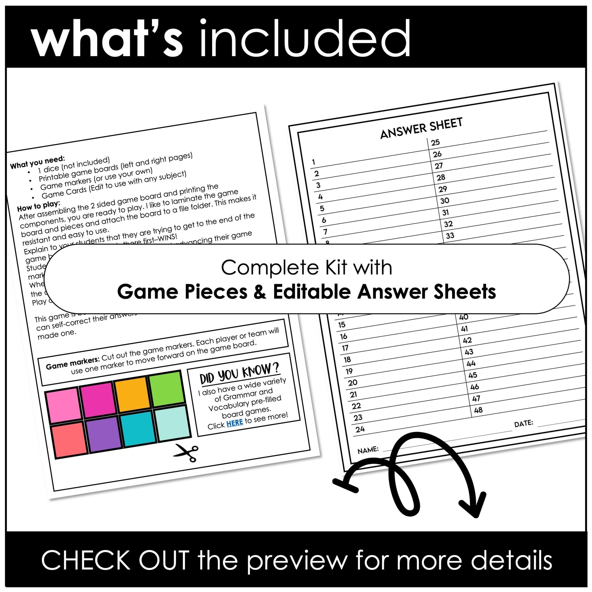 Editable Board Game Templates - ESL, Math, Vocabulary, Grammar, Test Prep - Hot Chocolate Teachables