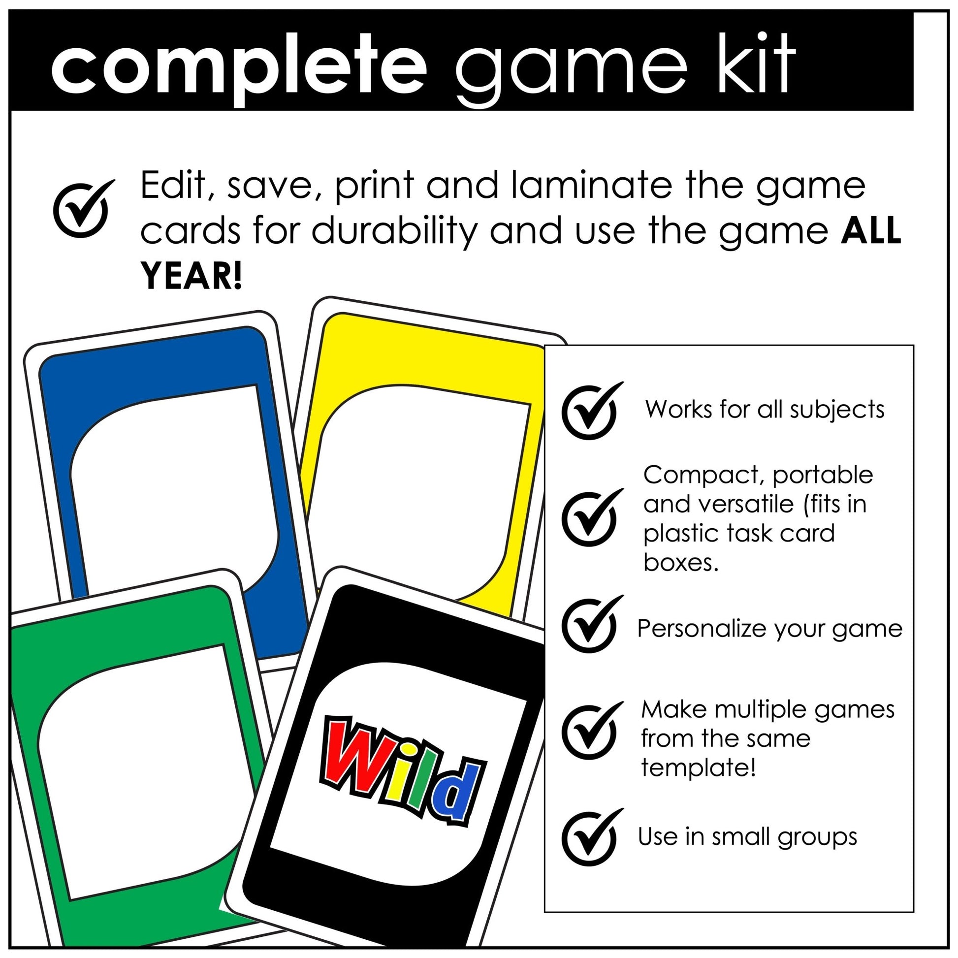 Editable UNO Style Card Game - Use with ANY SUBJECT | Edit Text Boxes - Hot Chocolate Teachables