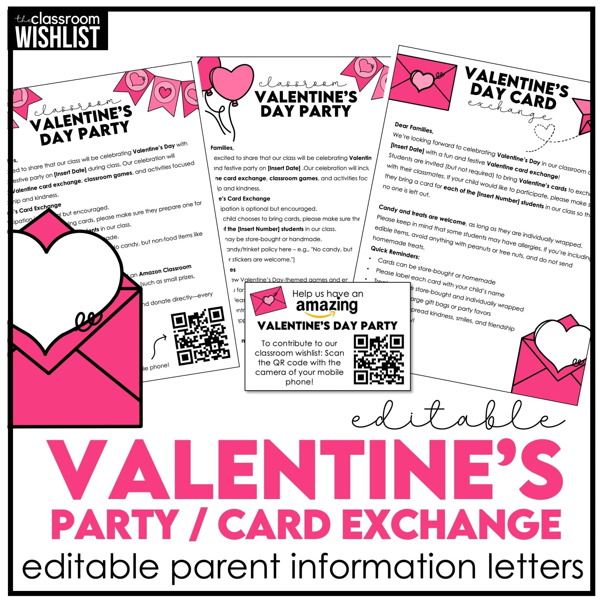 Editable Valentine’s Day Party Parent Letters | Card Exchange | QR Code Wishlist - Hot Chocolate Teachables