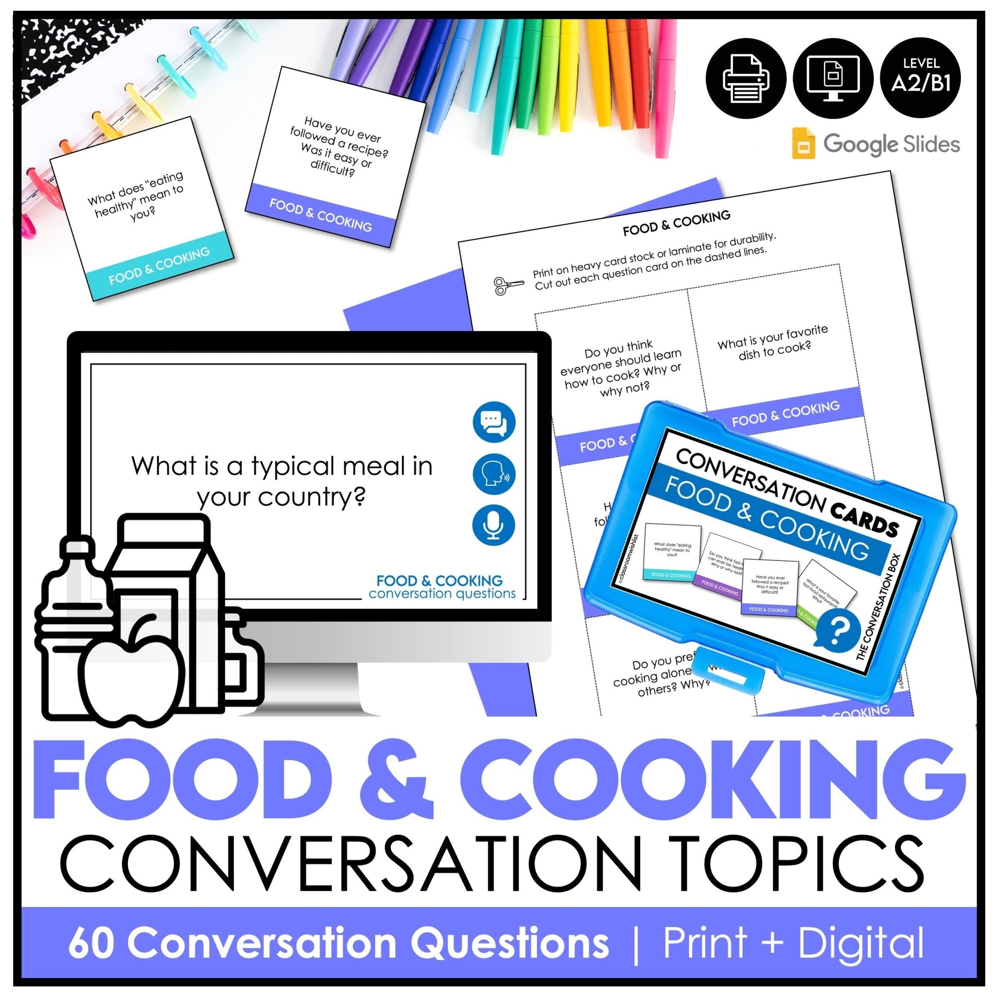 English Conversation Questions: Food & Cooking | ESL & EFL Speaking Activity - Hot Chocolate Teachables
