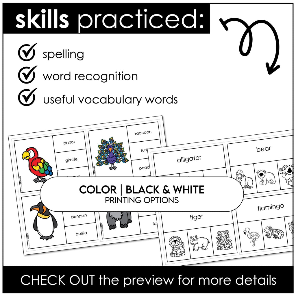 English Core Vocabulary Clip Card Bundle - Objects, Verbs, School, City, Clothes - Hot Chocolate Teachables