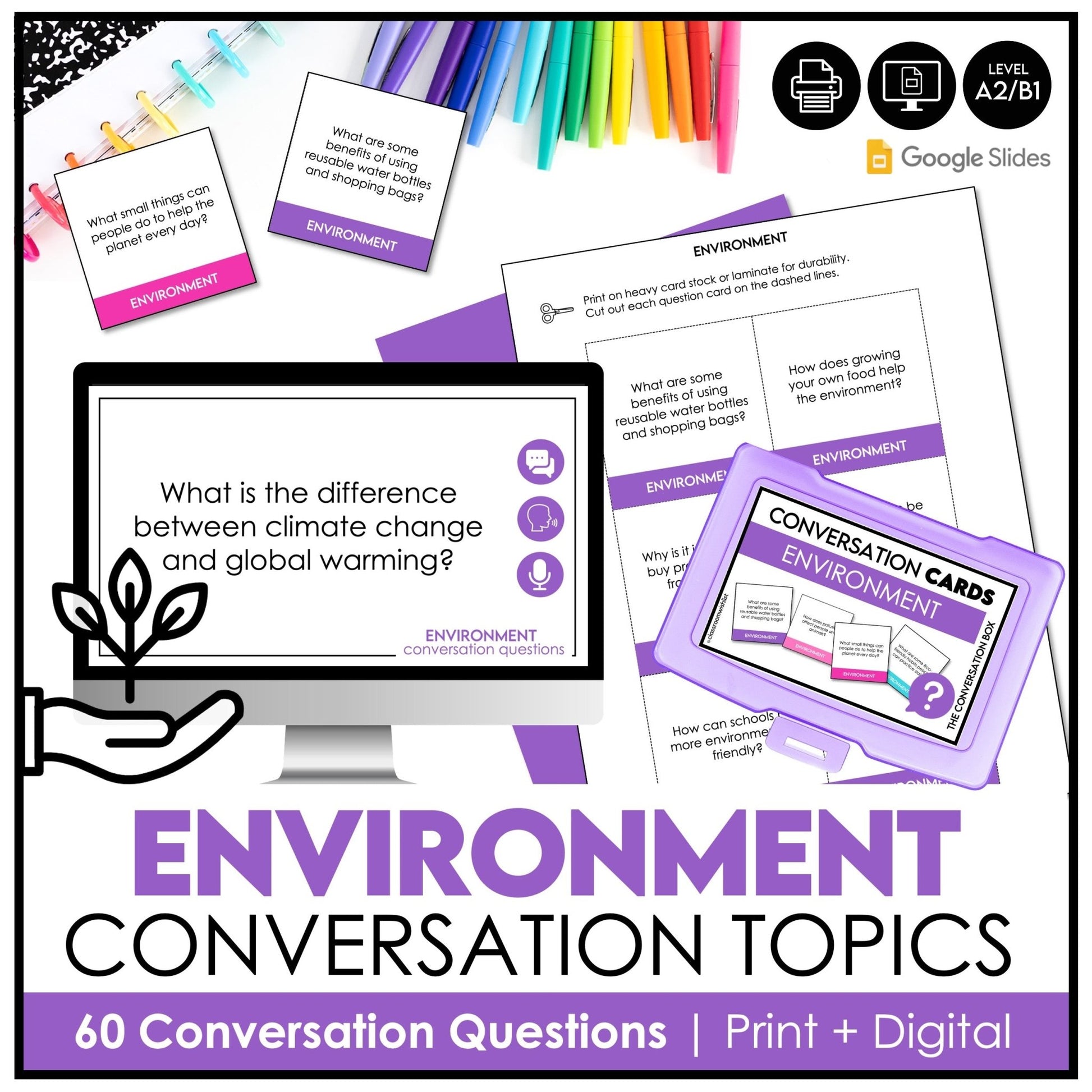 Environment, Sustainability, Recycling, Climate Change - Conversation Starters for ESL - Hot Chocolate Teachables