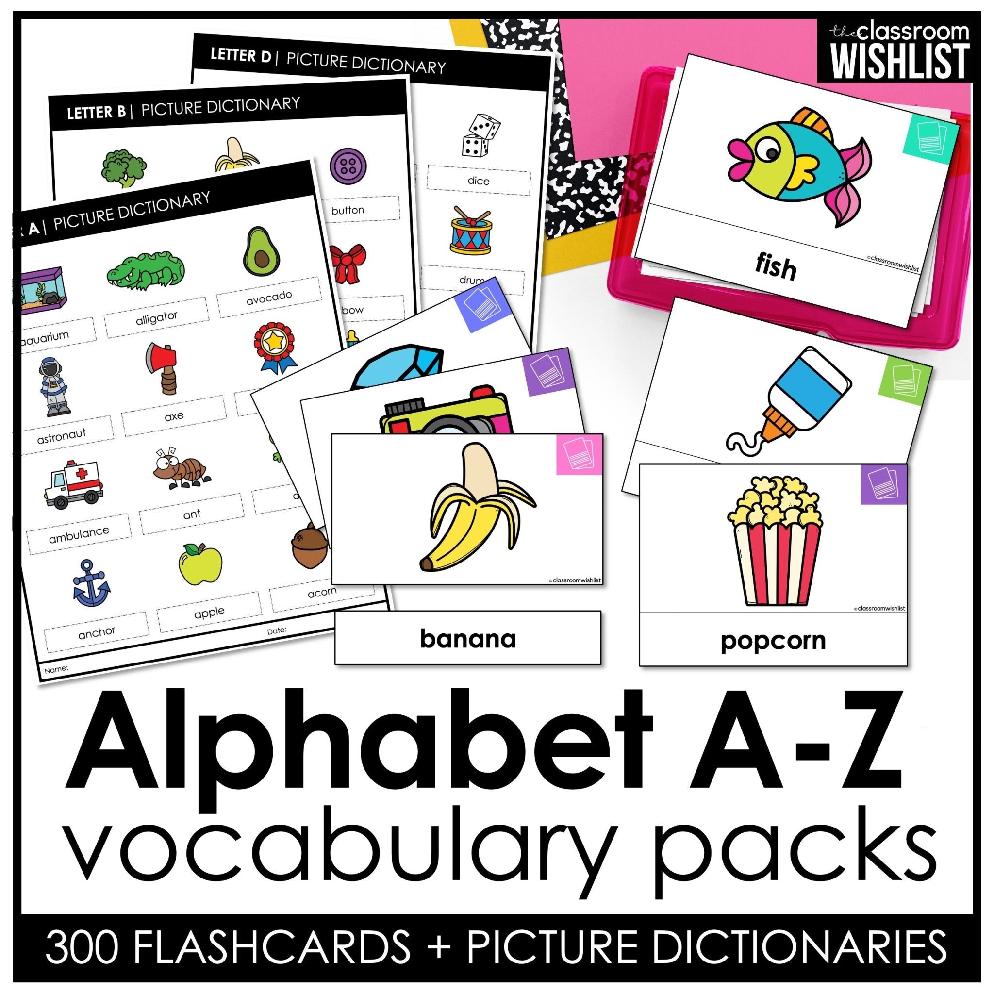 ESL Alphabet Flashcards - Beginning Sound Vocabulary Cards + Picture Dictionary - Hot Chocolate Teachables