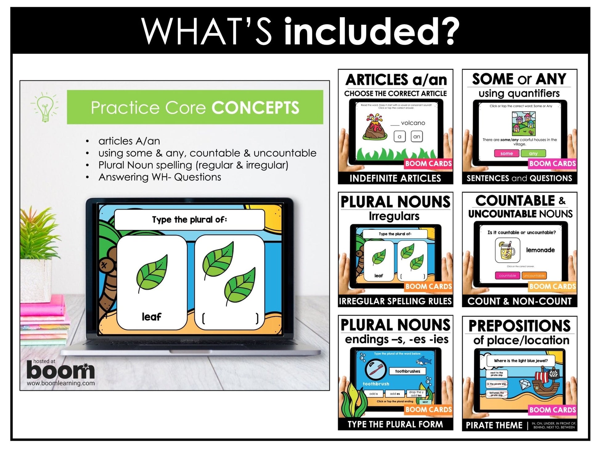 ESL Beginner - Elementary Grammar Basic Concepts Boom Card™ Bundle - Hot Chocolate Teachables