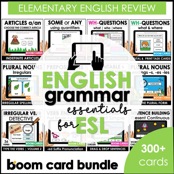 ESL Beginner - Elementary Grammar Basic Concepts Boom Card™ Bundle - Hot Chocolate Teachables