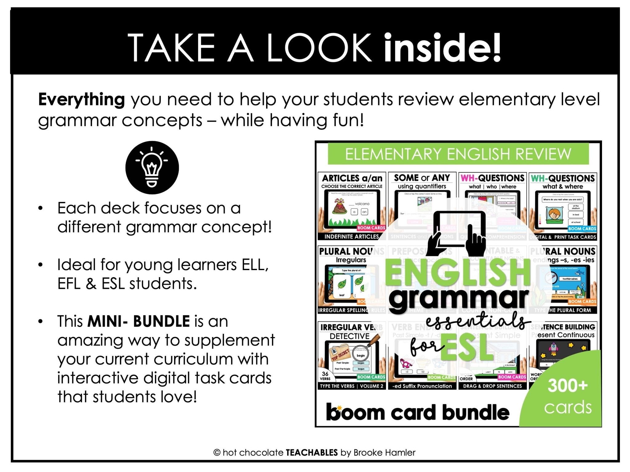 ESL Beginner - Elementary Grammar Basic Concepts Boom Card™ Bundle - Hot Chocolate Teachables