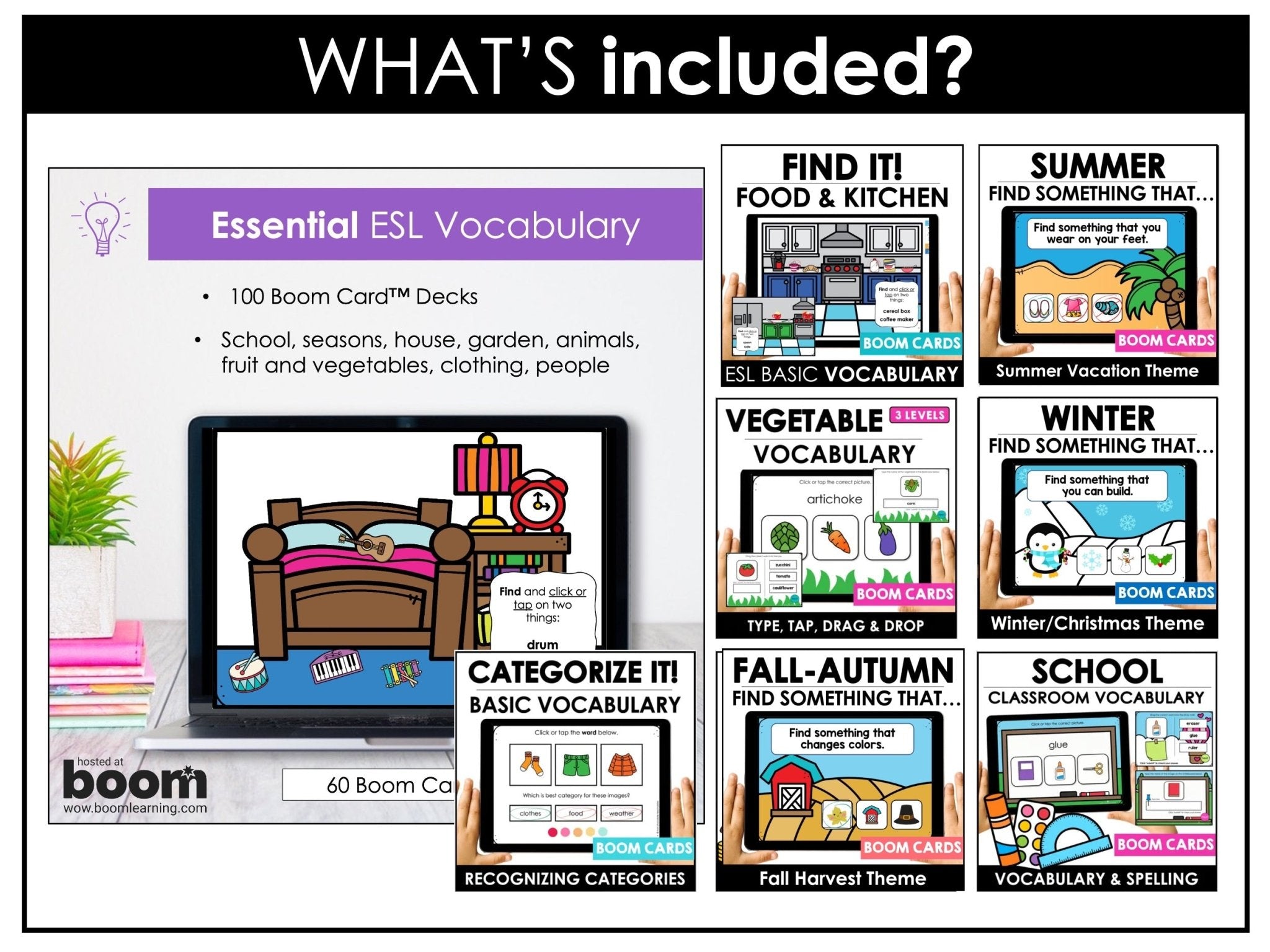 ESL Boom Card™ Mega Bundle | Verbs, Parts of Speech, Grammar & Vocabulary (60 Decks) - Hot Chocolate Teachables