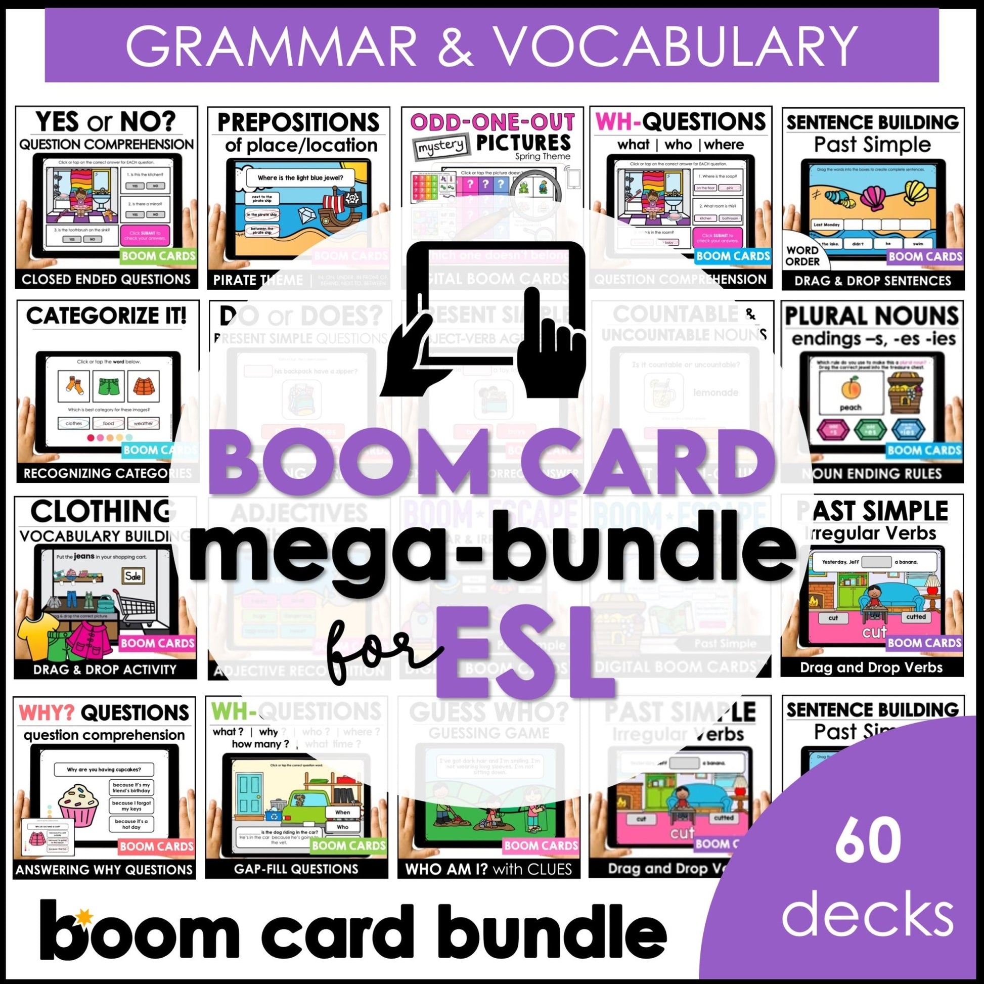 ESL Boom Card™ Mega Bundle | Verbs, Parts of Speech, Grammar & Vocabulary (60 Decks) - Hot Chocolate Teachables