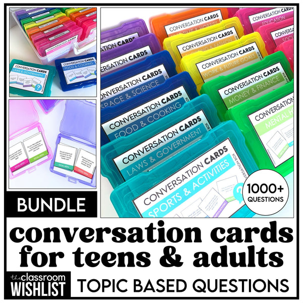 ESL Conversation Card Mega Bundle | Topic Based Questions for Teens & Adults - Hot Chocolate Teachables