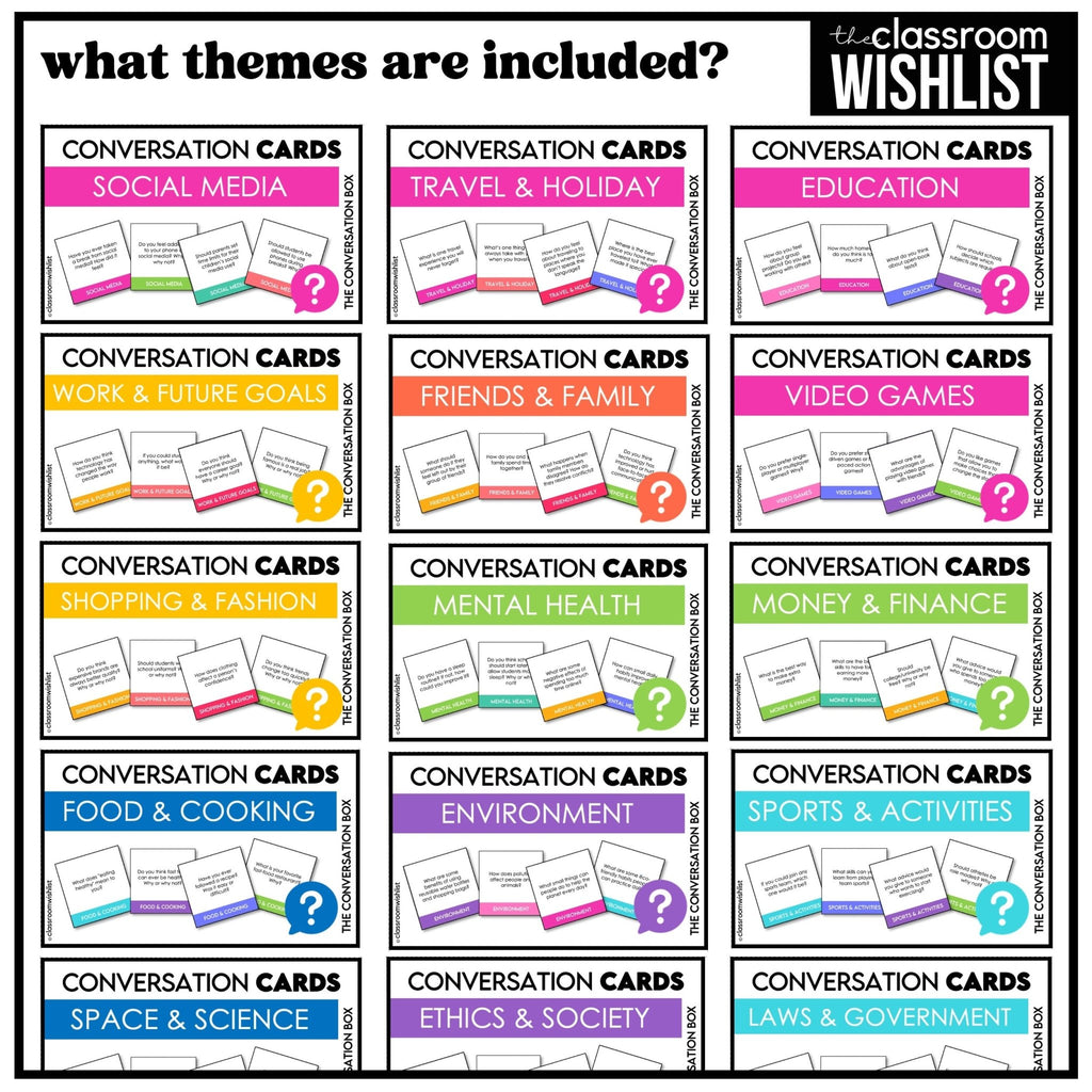 ESL Conversation Card Mega Bundle | Topic Based Questions for Teens & Adults - Hot Chocolate Teachables