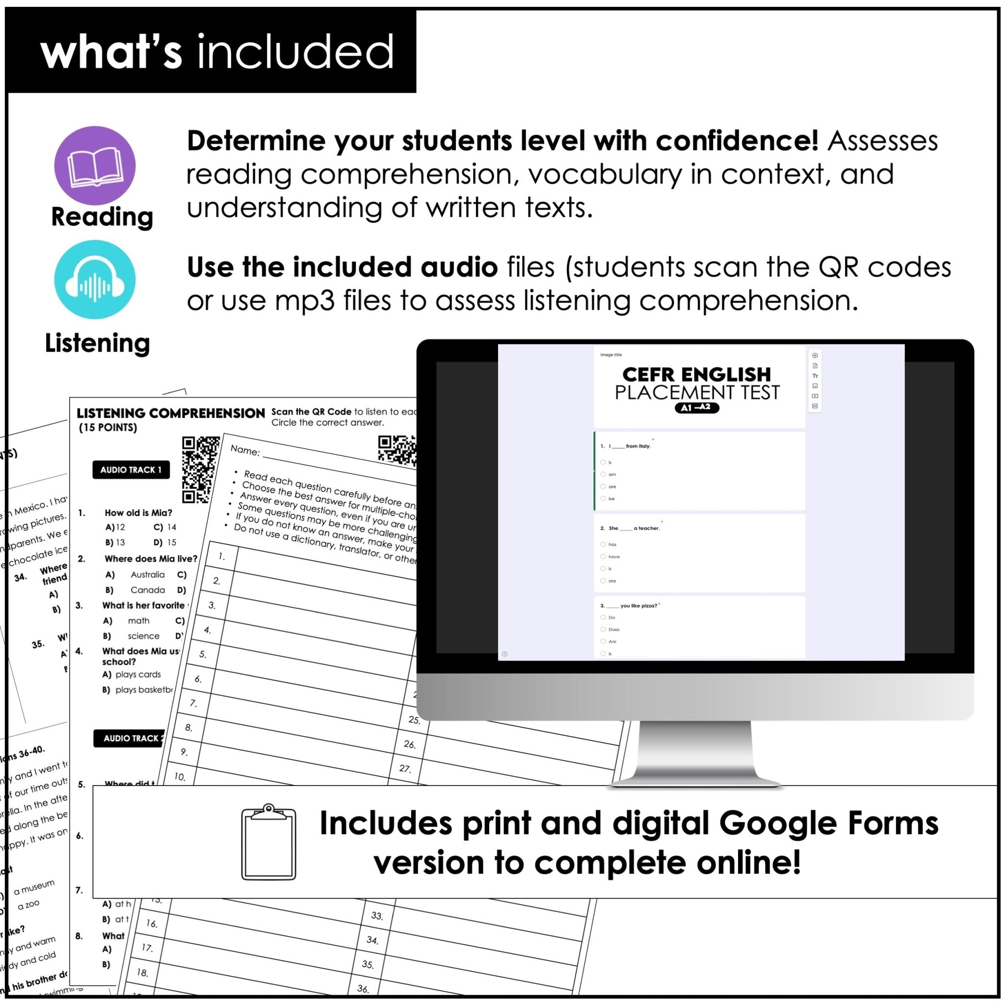 ESL Elementary Level Assessment Test | English CEFR A1 A2 Placement Exam - Hot Chocolate Teachables