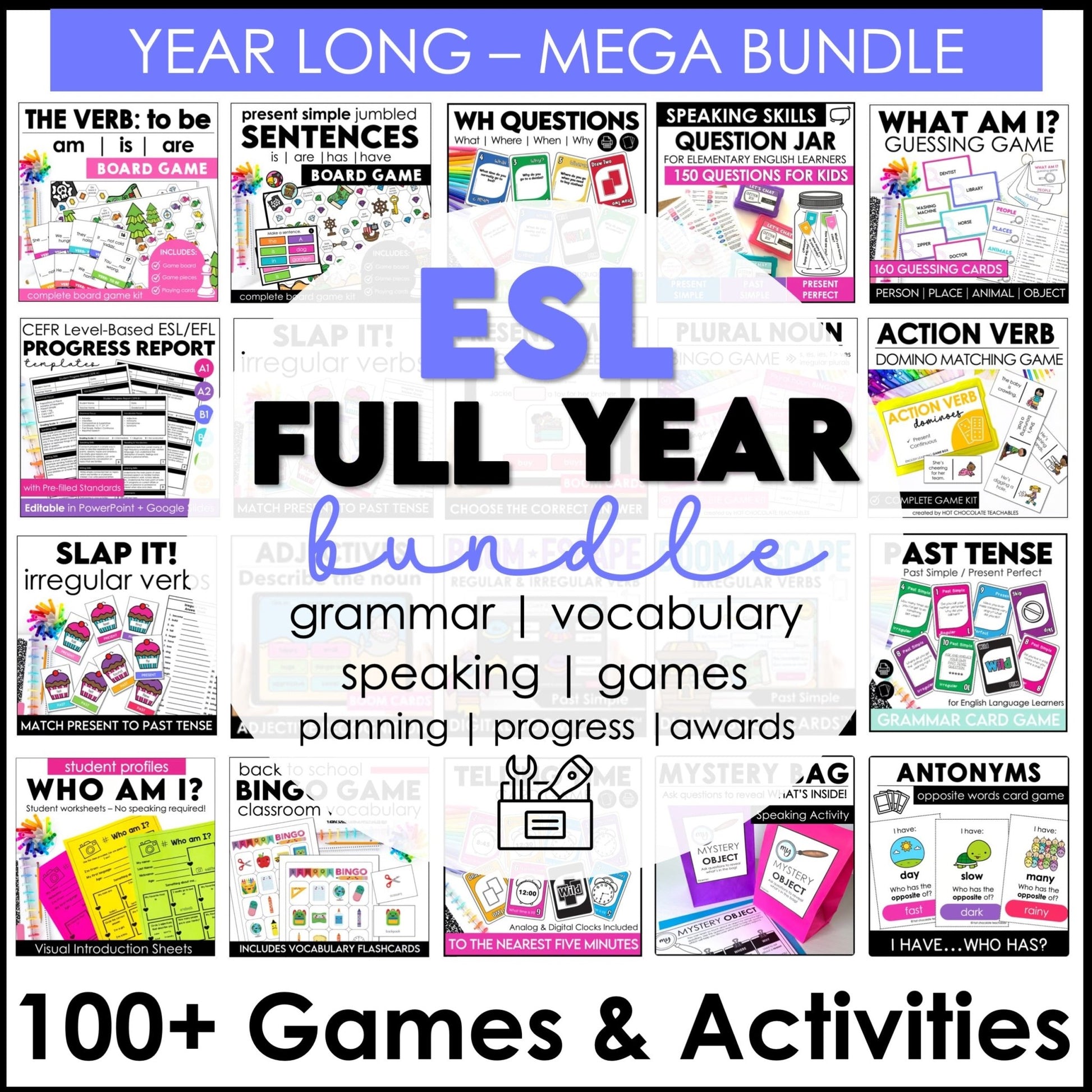 ESL EVERYTHING BUNDLE | 100 Engaging Games & Activities for English Teachers - Hot Chocolate Teachables