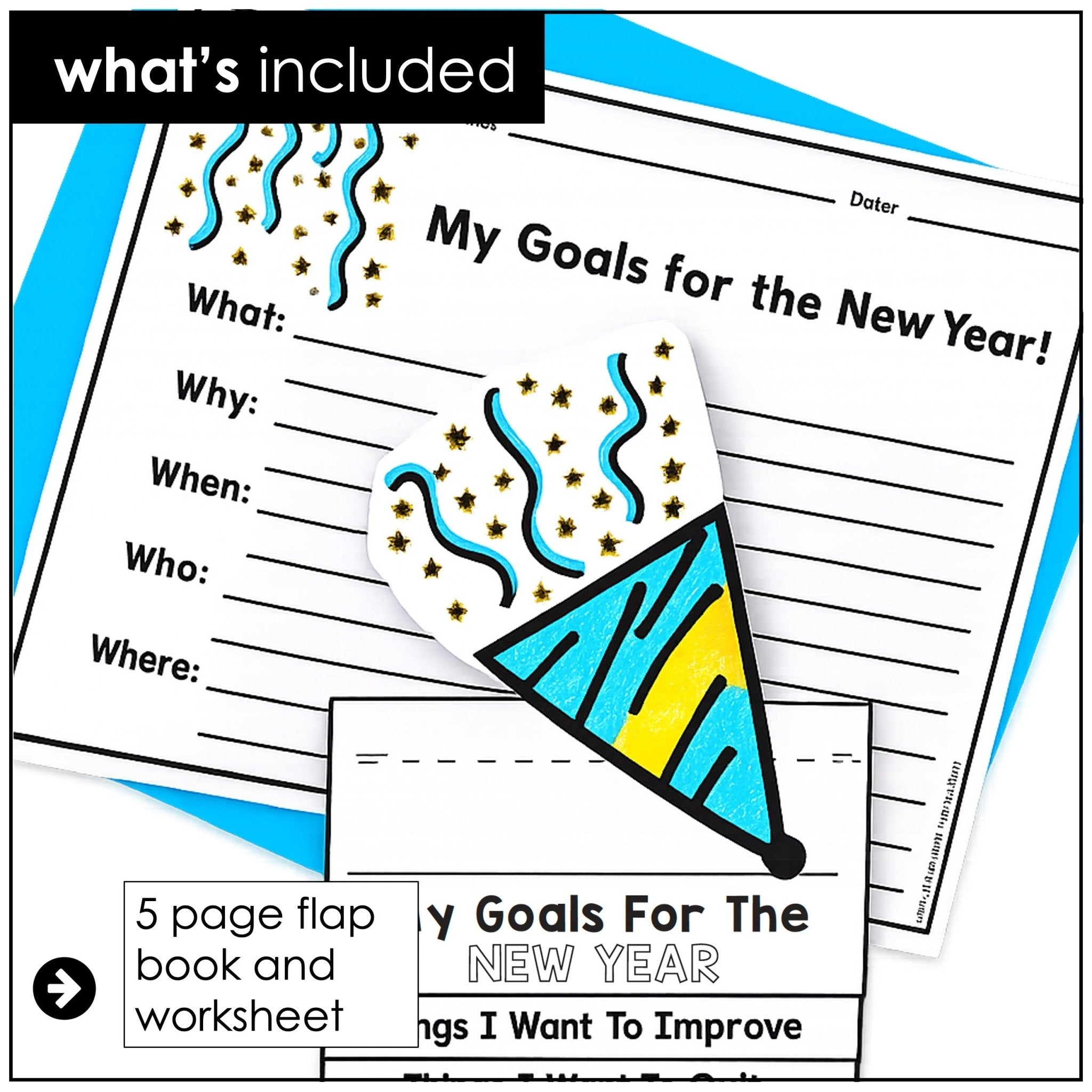 ESL New Year Goals Writing Activity | New Year's Resolutions FLAP BOOK - Hot Chocolate Teachables