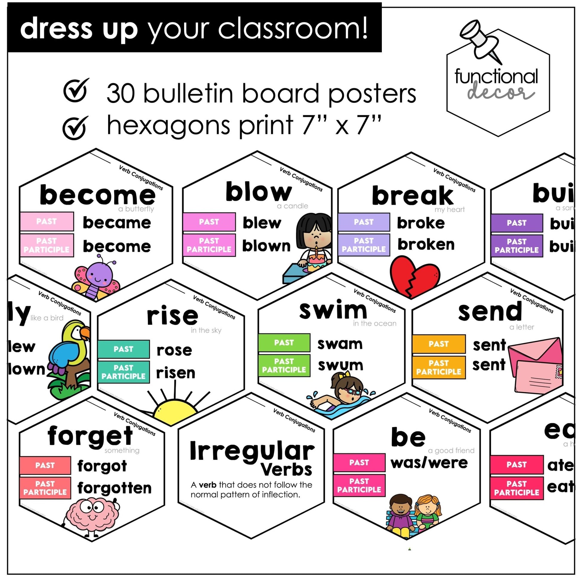 ESL Past Tense Irregular Verb Posters | Bulletin Board Display - Word Wall - Hot Chocolate Teachables