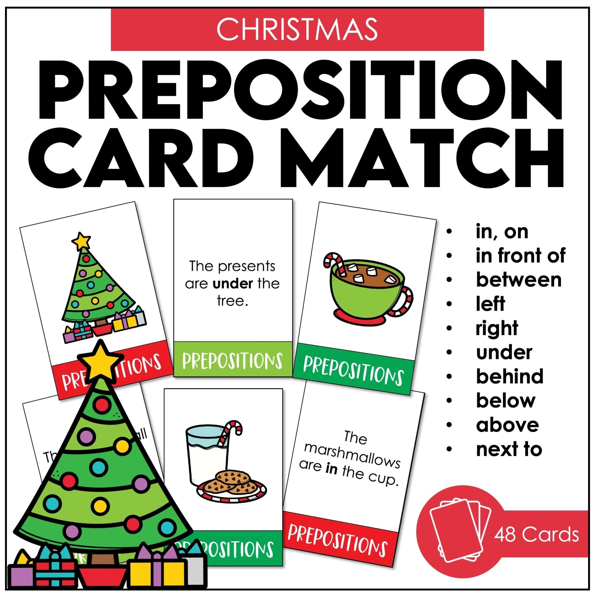 ESL Prepositions of Place and Location Card Match - Christmas Edition - Hot Chocolate Teachables