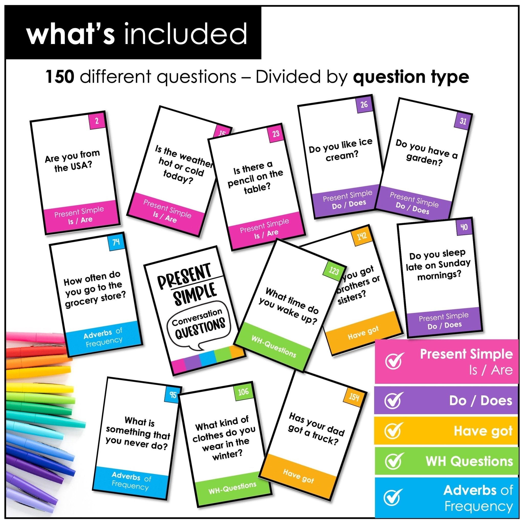 ESL Present Simple Speaking Cards – Conversation Practice for Students - Hot Chocolate Teachables