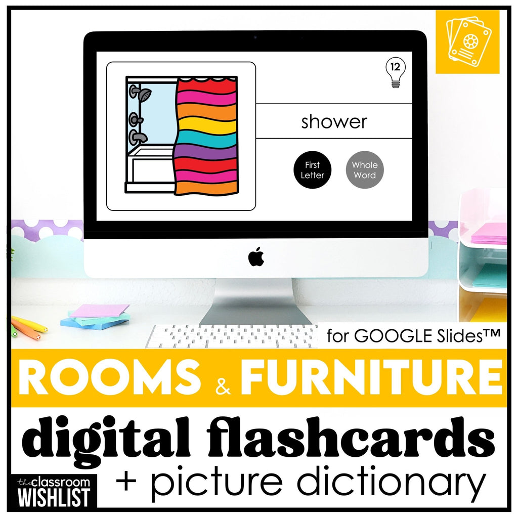 ESL Rooms and House Furniture Digital Flashcards & Picture Dictionary - Hot Chocolate Teachables