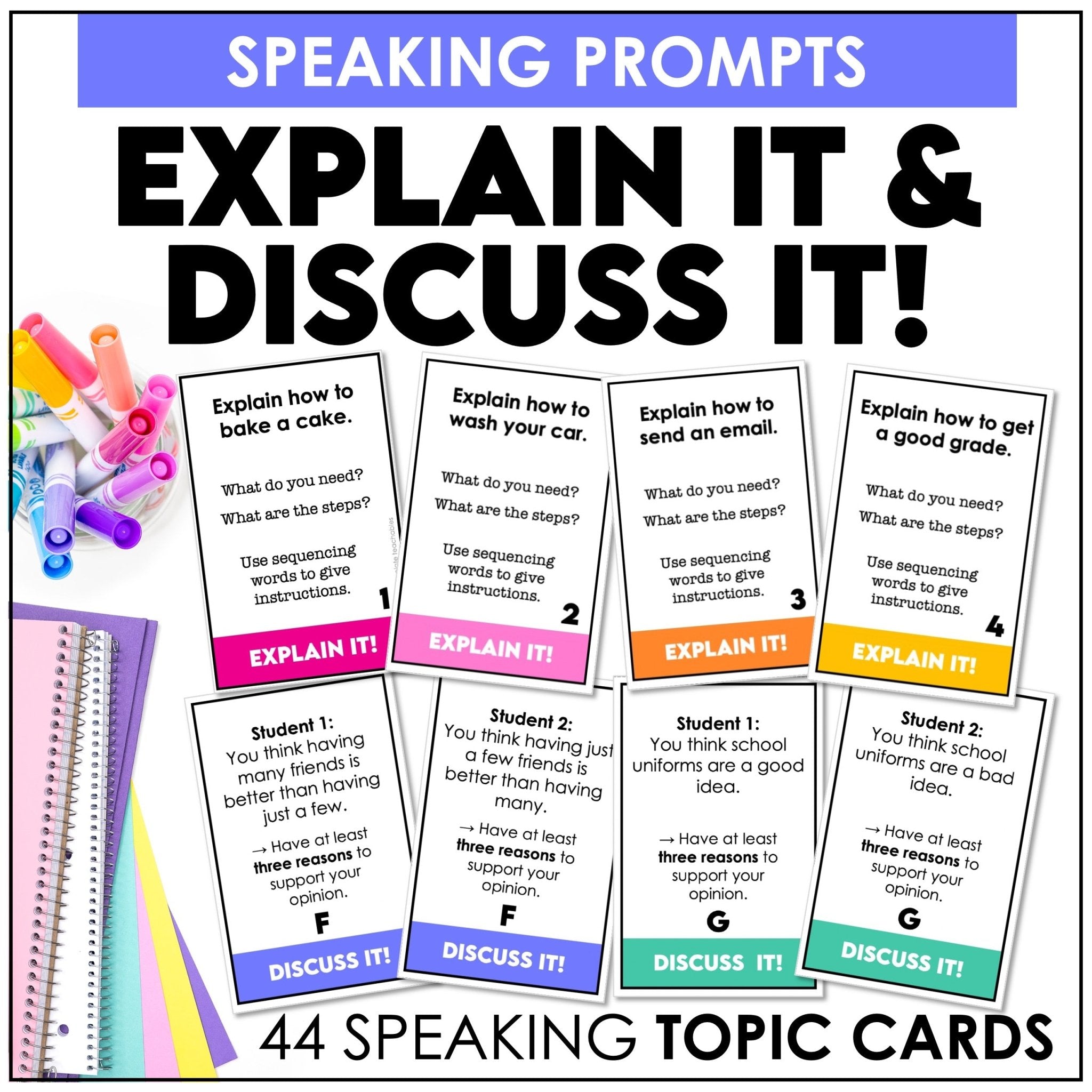 ESL Speaking Prompts – Discussion Activity Cards to Explain & Discuss Topics - Hot Chocolate Teachables