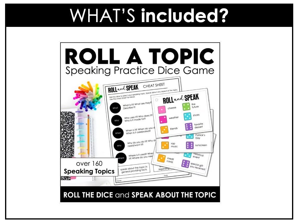 ESL Speaking Skills Starter Kit | English Games, Activities & Question Cards - Hot Chocolate Teachables
