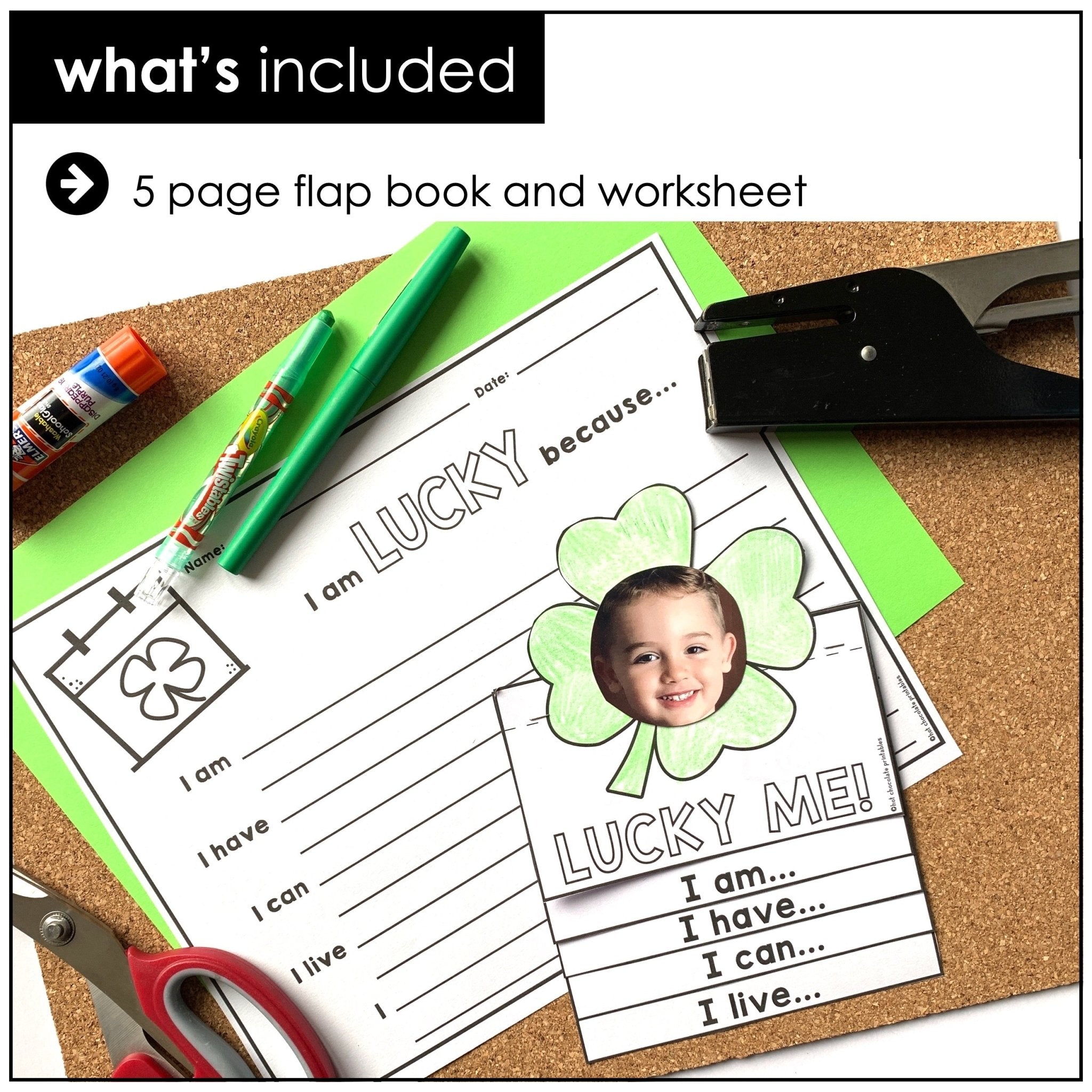 ESL St. Patrick's Day Flap Book - Writing Craft - Simple sentences about me - Hot Chocolate Teachables
