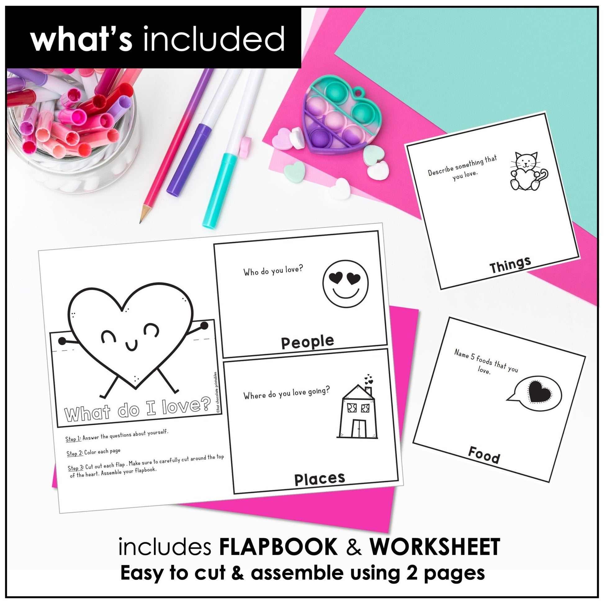 ESL Valentine's Day Flap book - Nouns: People, Places, Things & Foods I love - Hot Chocolate Teachables