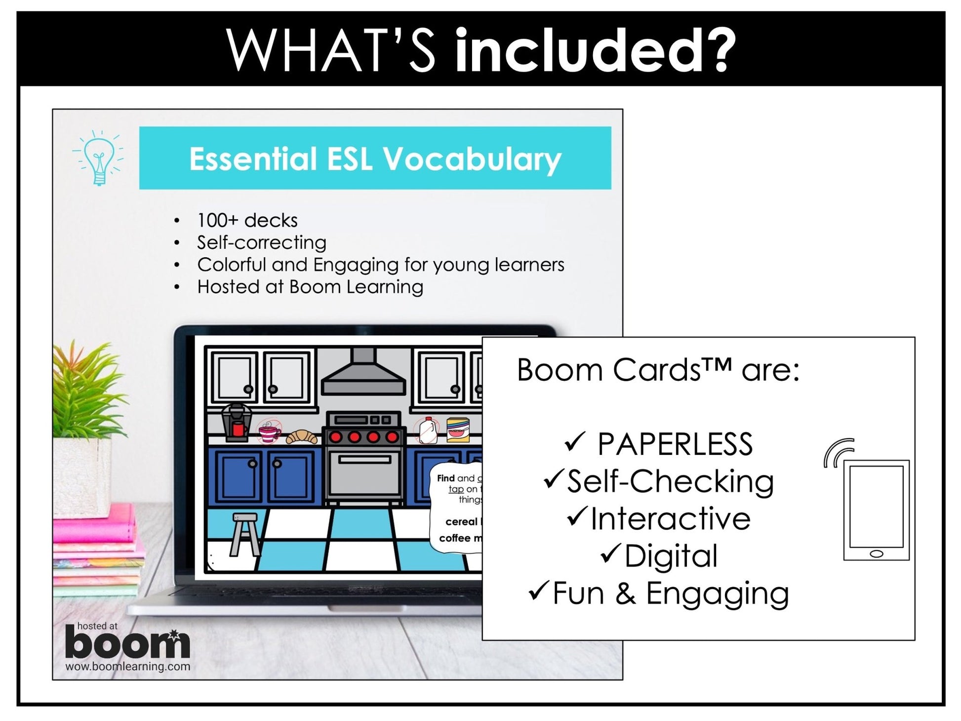 ESL Verbs, Parts of Speech, Literacy, Vocabulary - Boom Card™ Bundle - 100 DECKS - Hot Chocolate Teachables