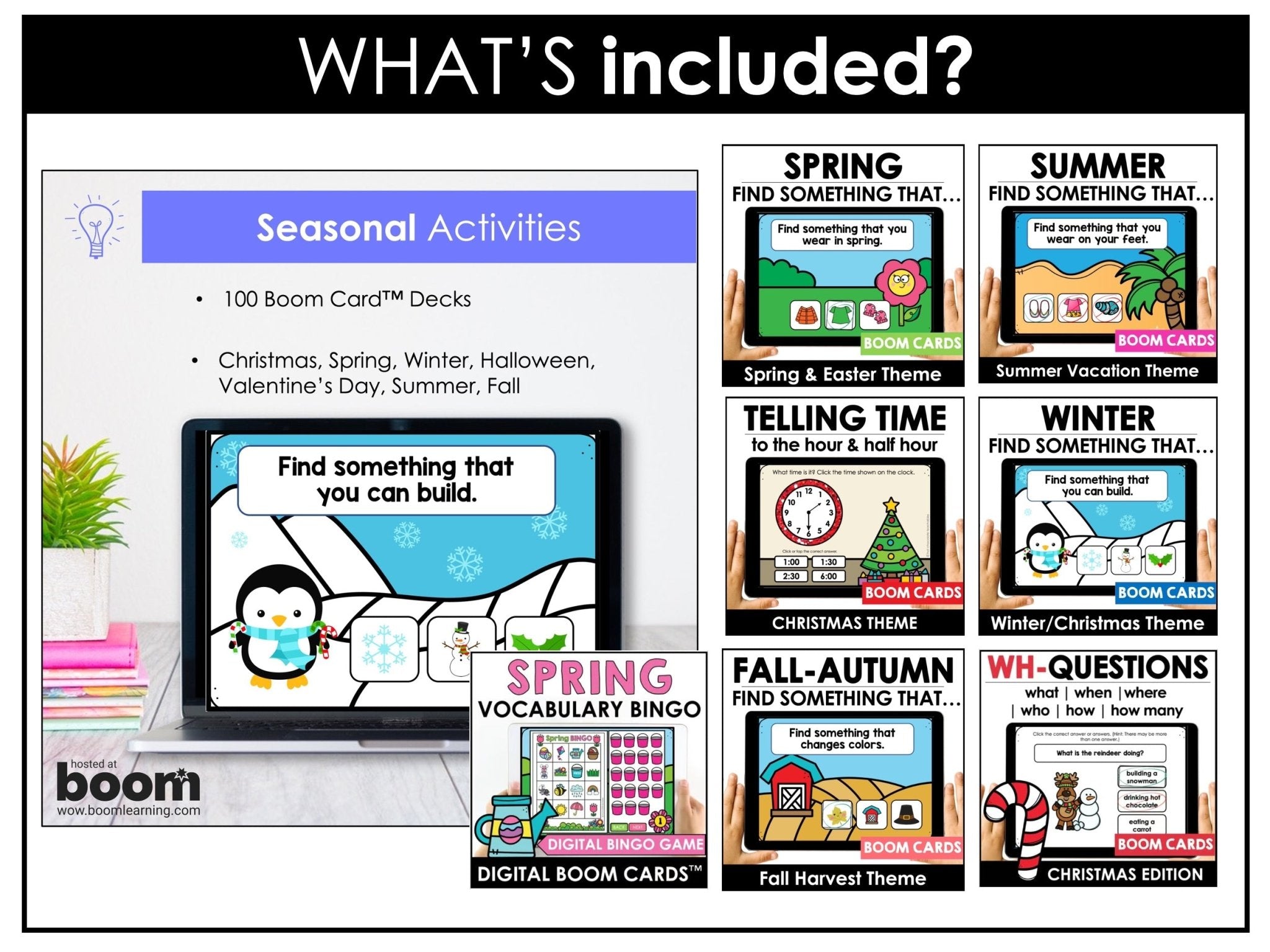 ESL Verbs, Parts of Speech, Literacy, Vocabulary - Boom Card™ Bundle - 100 DECKS - Hot Chocolate Teachables