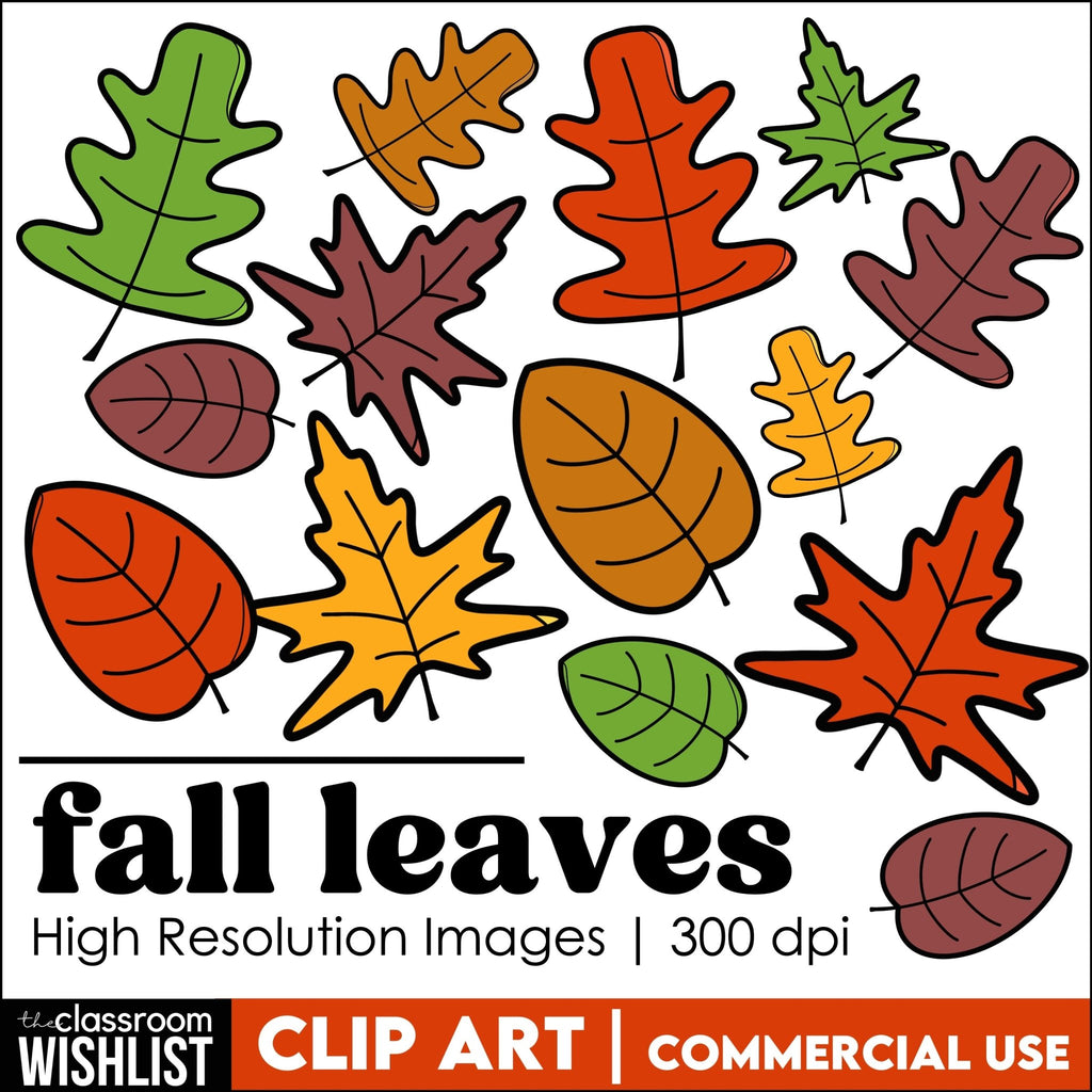 Fall Leaves Clipart | Leaf Clip Art - Fall Colors - 18 images Color & Blackline - Hot Chocolate Teachables