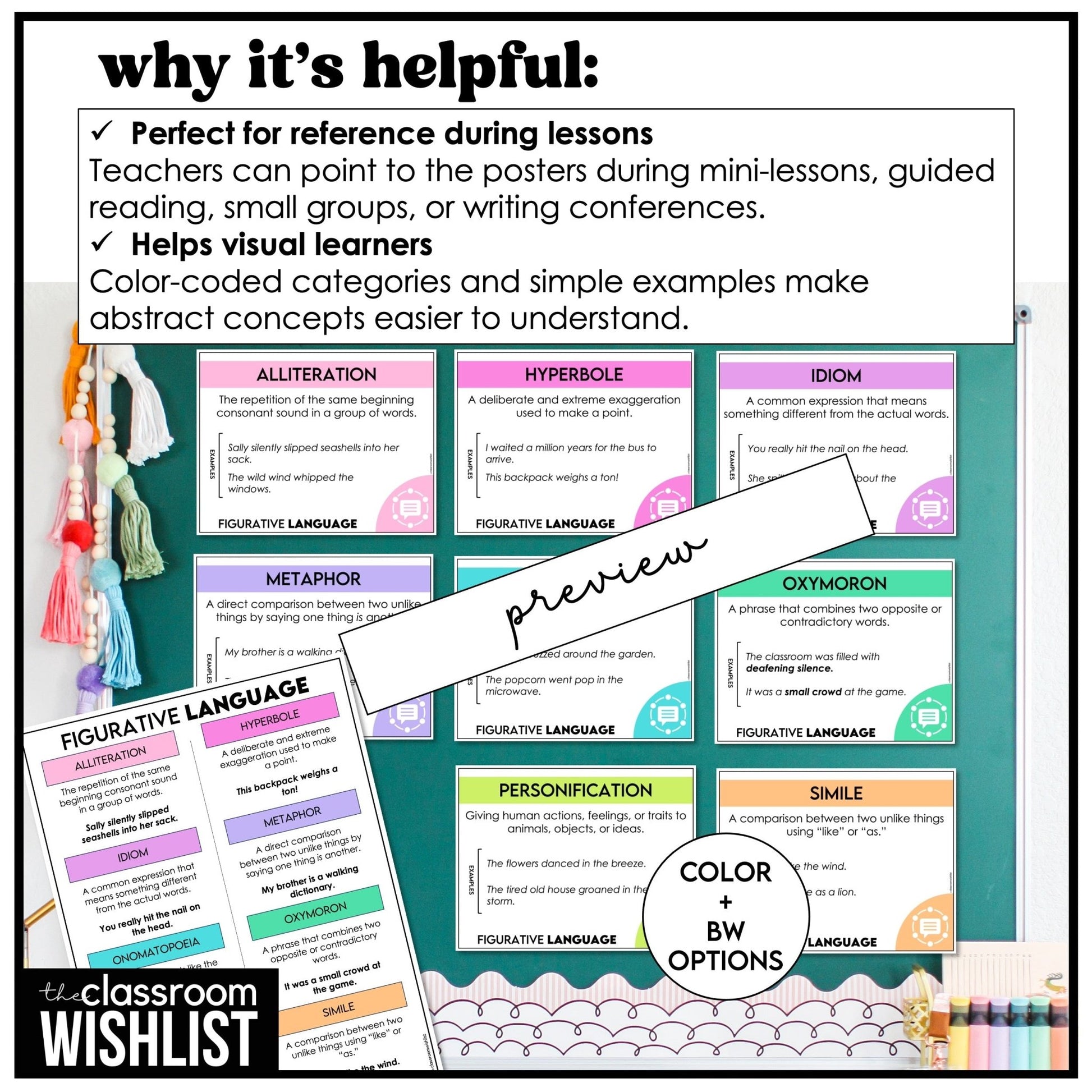 Figurative Language Posters – ELA Classroom Bulletin Board & Anchor Charts - Hot Chocolate Teachables