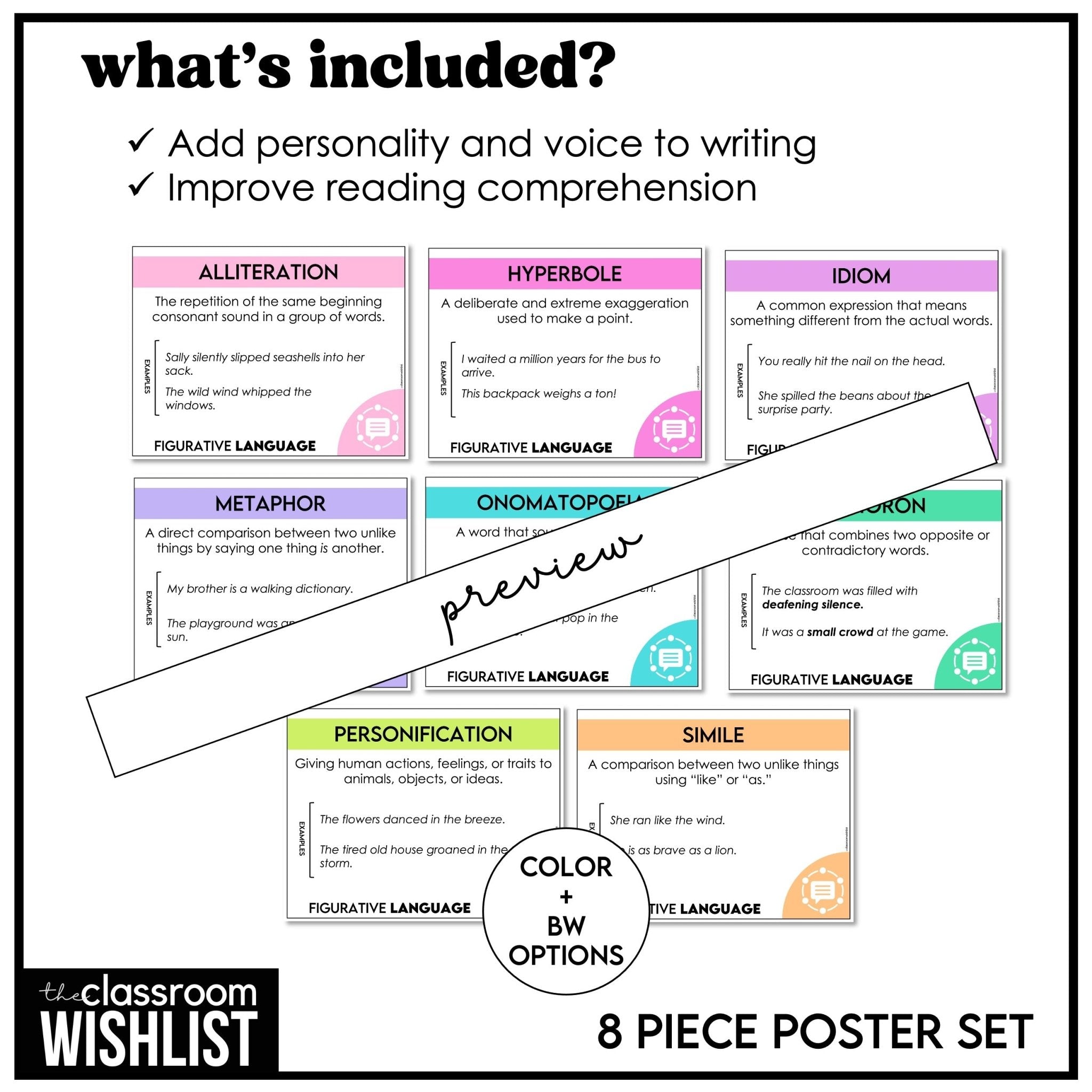 Figurative Language Posters – ELA Classroom Bulletin Board & Anchor Charts - Hot Chocolate Teachables