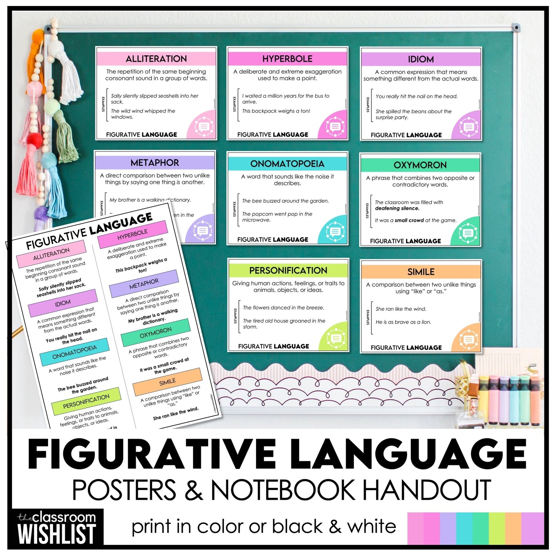 Figurative Language Posters – ELA Classroom Bulletin Board & Anchor Charts - Hot Chocolate Teachables