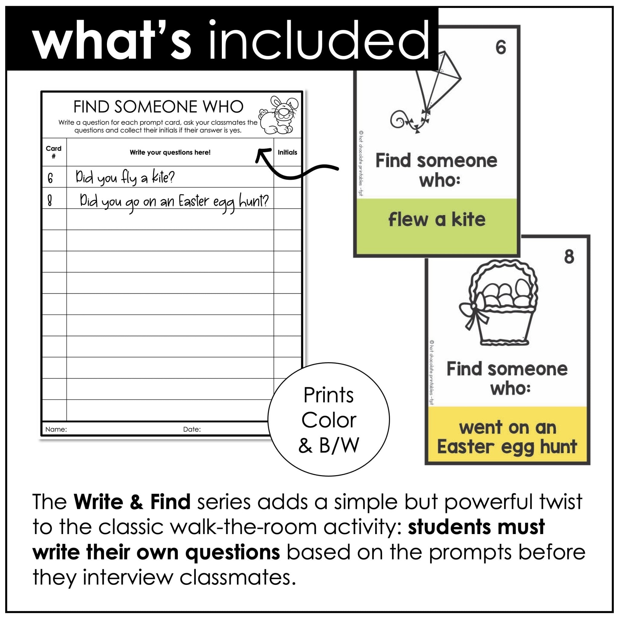 Find Someone Who - Easter / Spring Past Simple Speaking Activity - Hot Chocolate Teachables