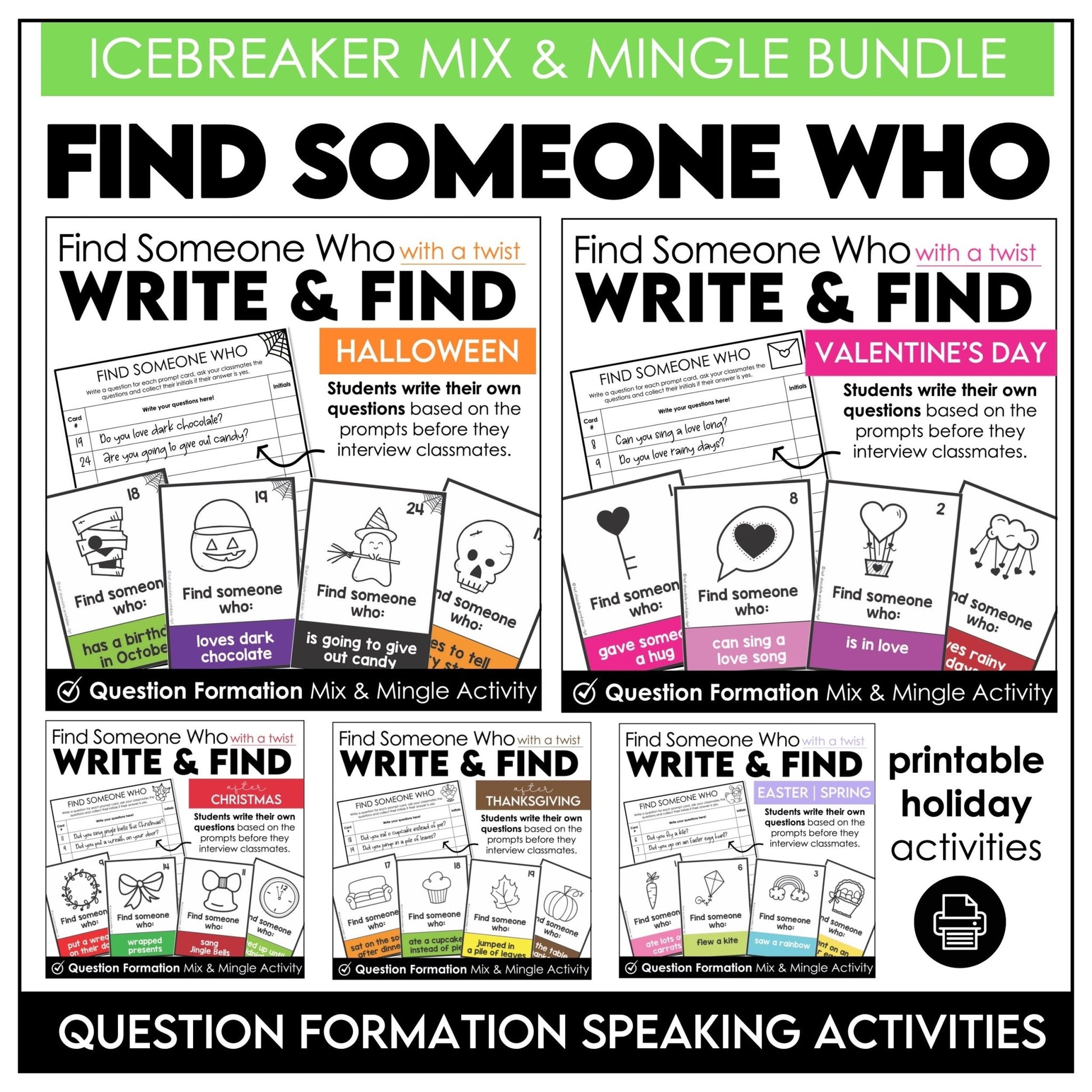 Find Someone Who - Holiday Icebreaker Bundle | Halloween, Christmas, Valentine's - Hot Chocolate Teachables