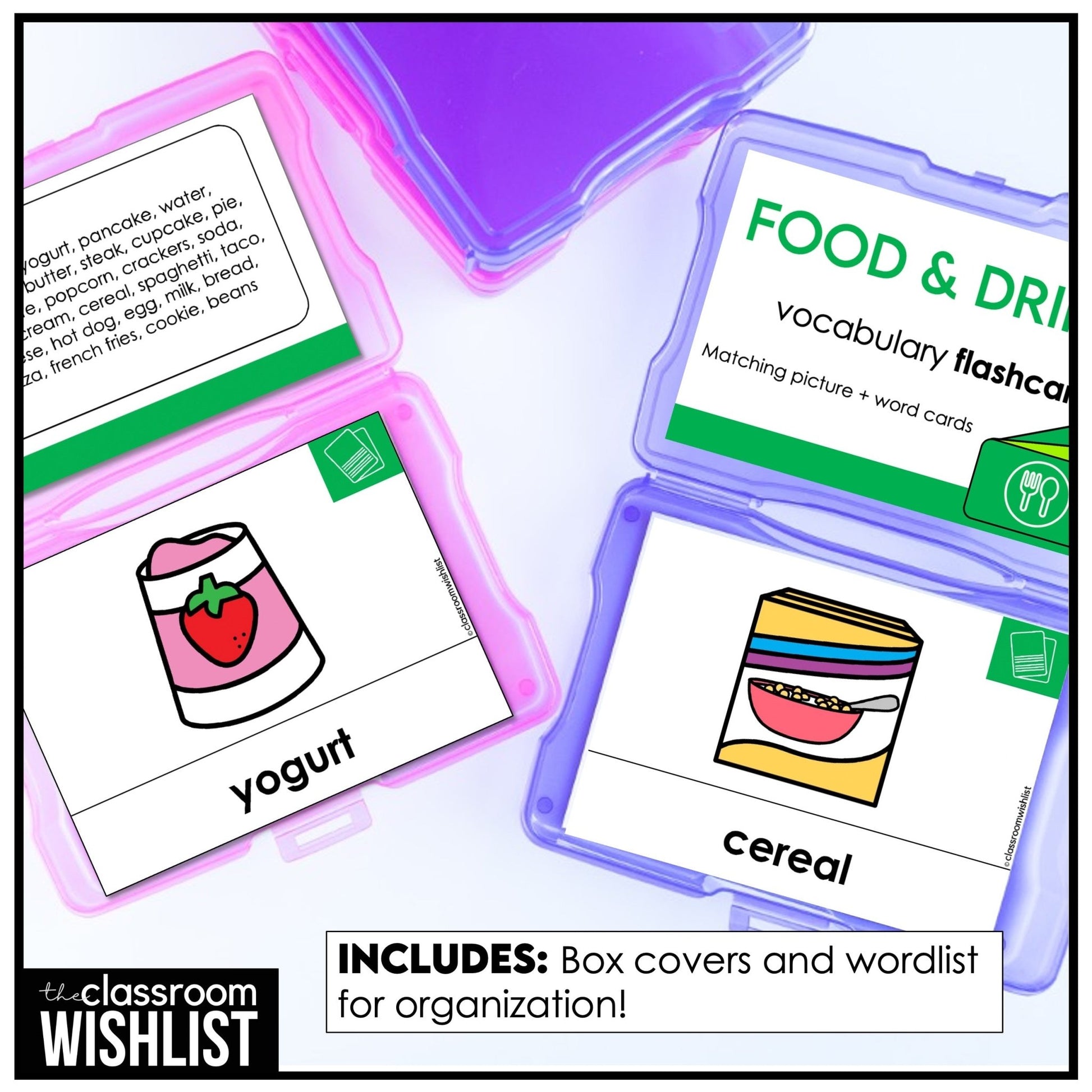 Food & Drinks Vocabulary Building ESL Flashcard Pack: Flash Cards & Dictionary - Hot Chocolate Teachables