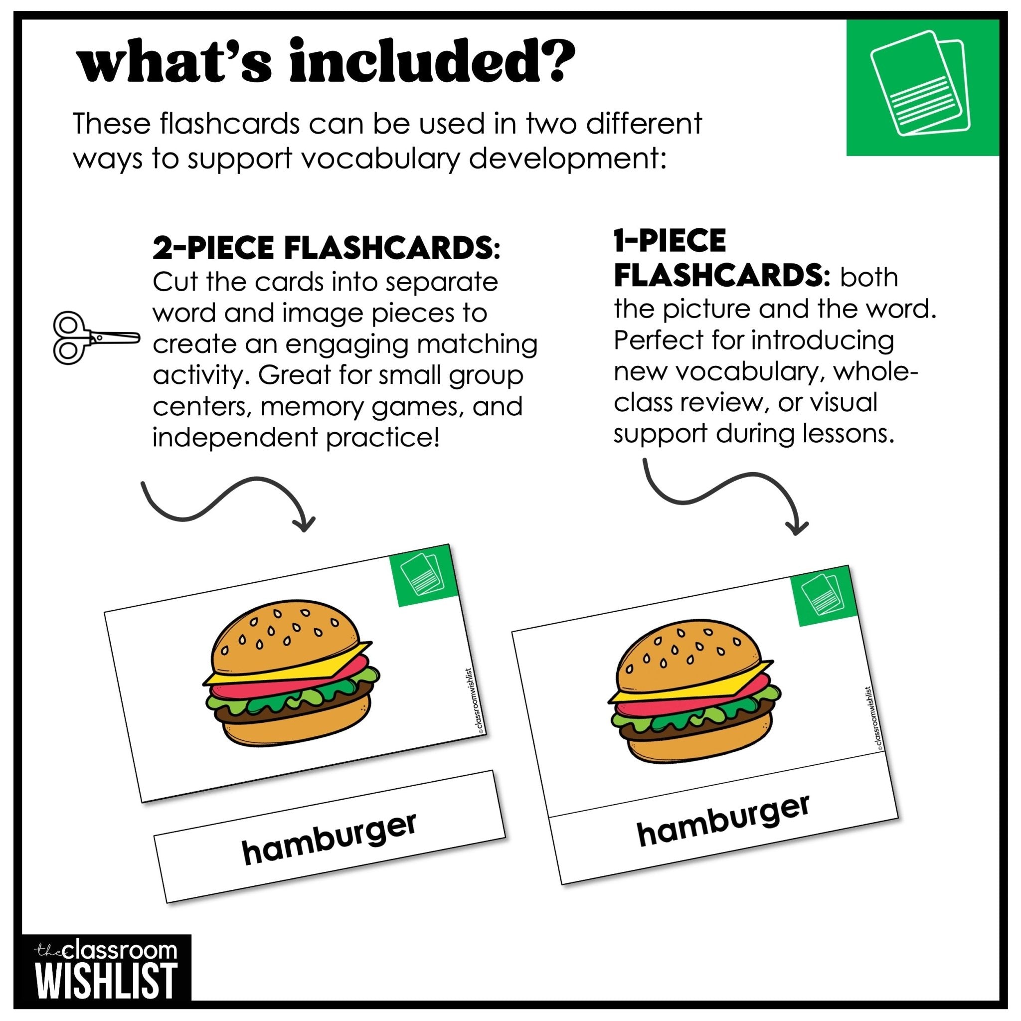 Food & Drinks Vocabulary Building ESL Flashcard Pack: Flash Cards & Dictionary - Hot Chocolate Teachables