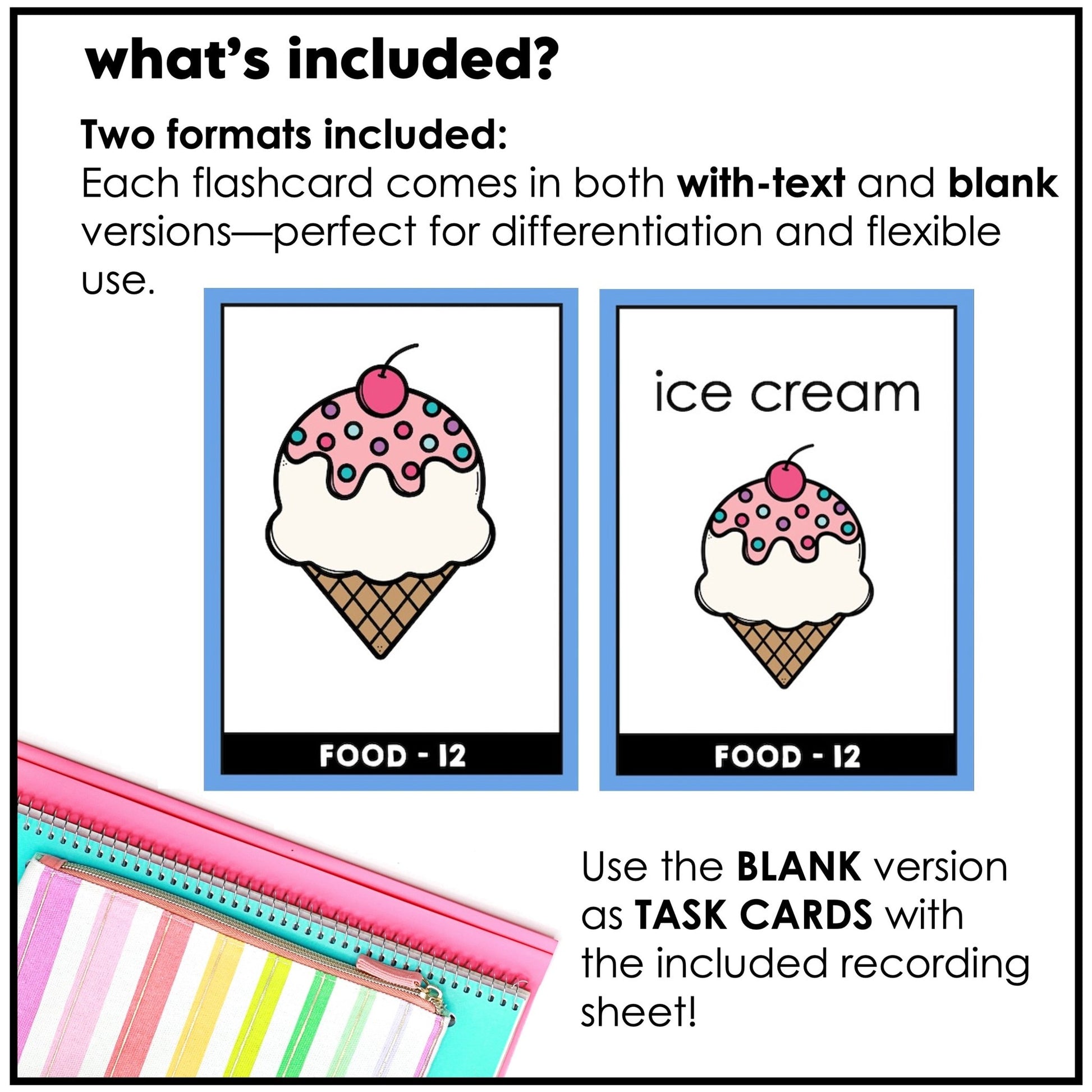 Food Group Vocabulary Flashcards | ESL Task Cards - Meat, Dairy, Protein - Hot Chocolate Teachables
