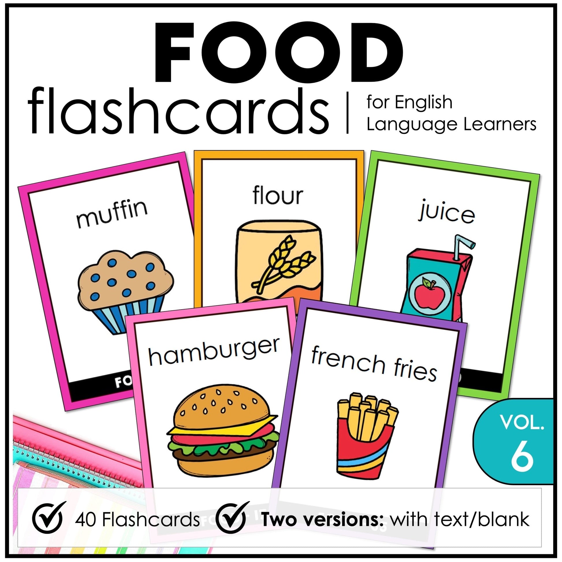 Food Group Vocabulary Flashcards | ESL Task Cards - Meat, Dairy, Protein - Hot Chocolate Teachables