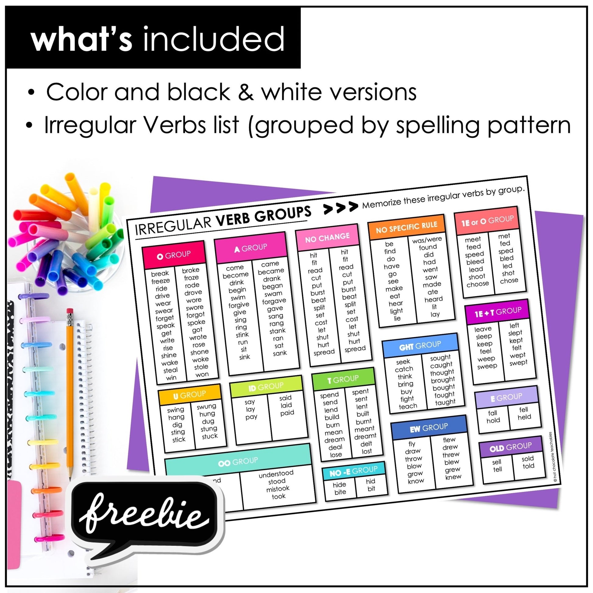 FREE Irregular Past Tense Verb Chart - Hot Chocolate Teachables