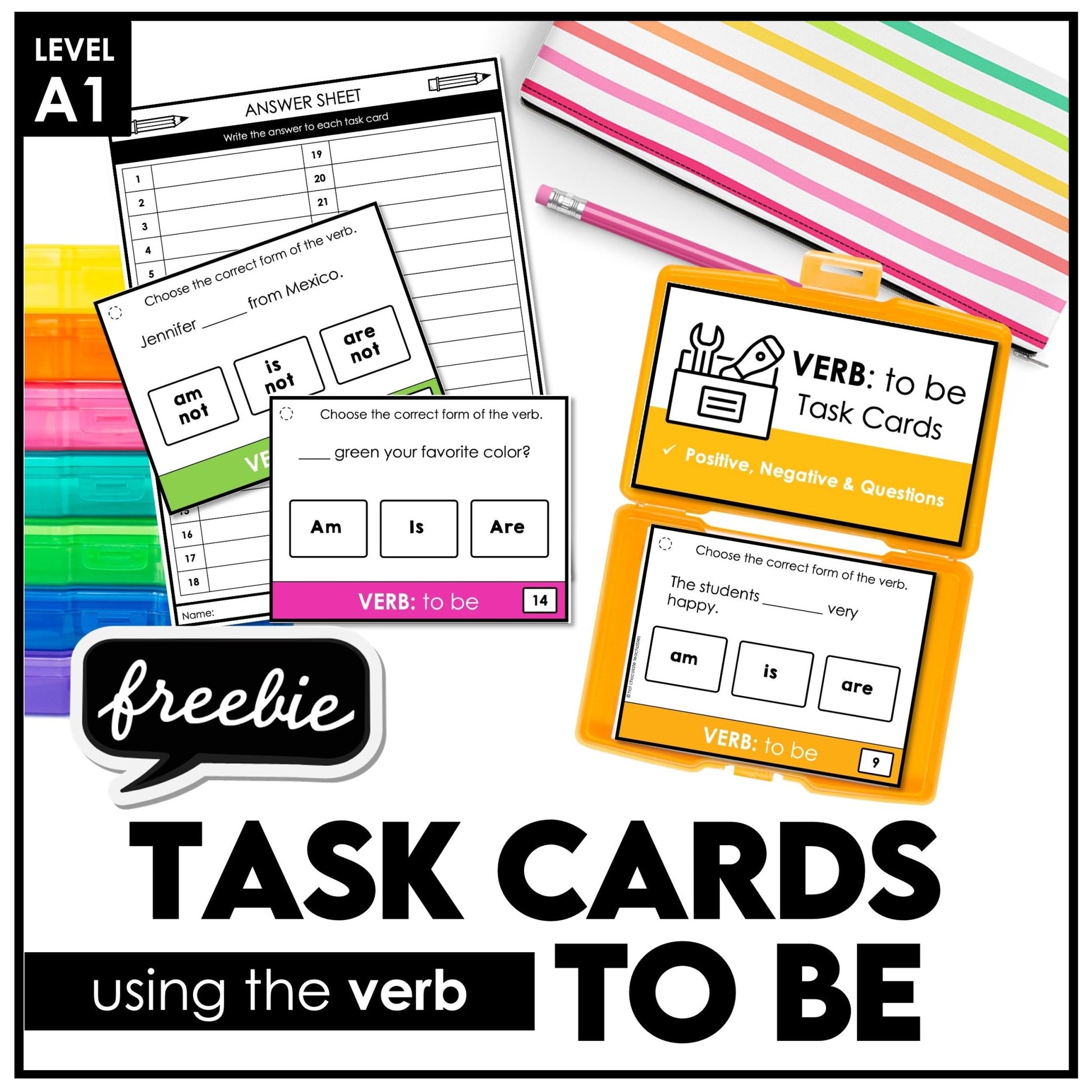 FREE Task Cards - Using the Verb "To Be" - Hot Chocolate Teachables
