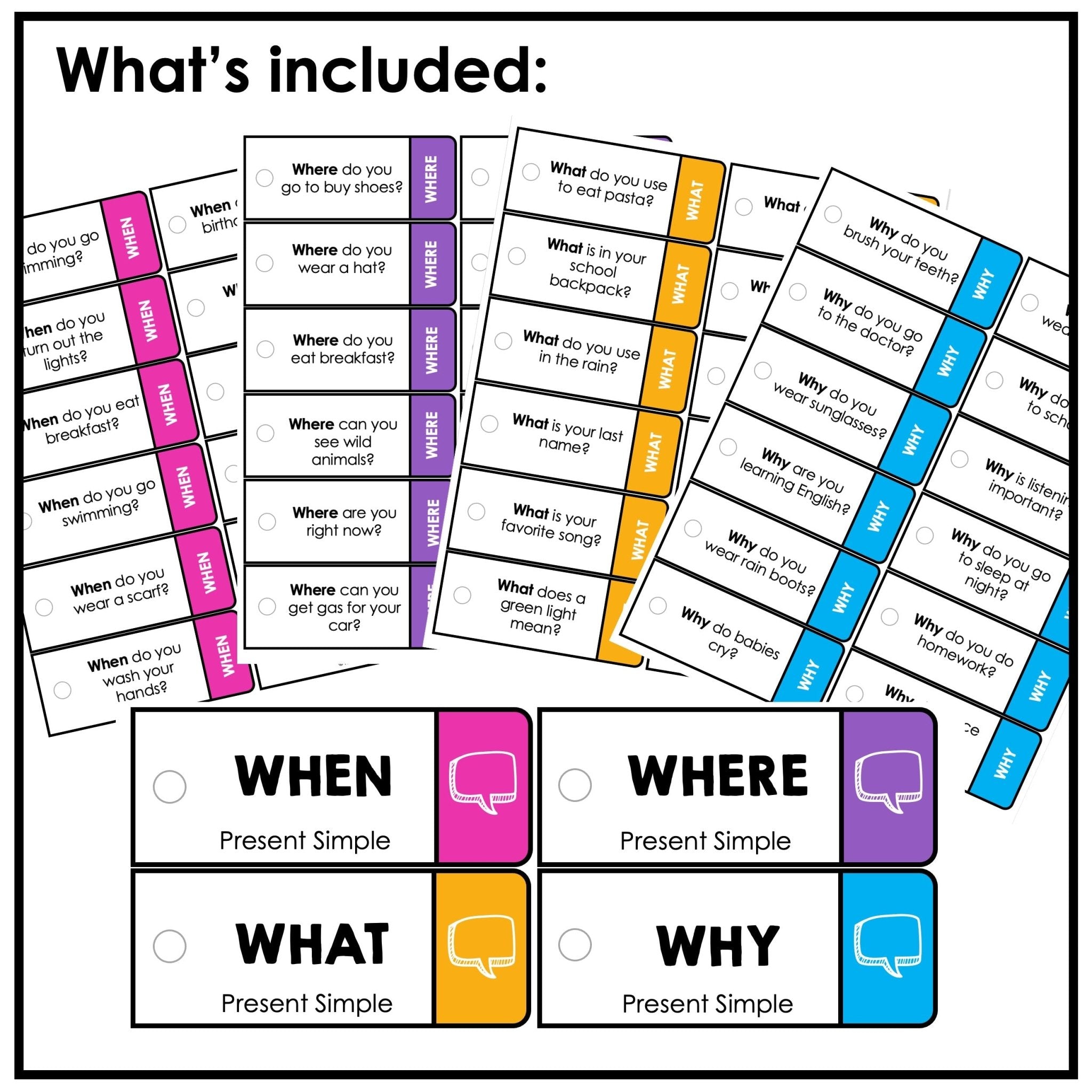 Free WH Question Prompt for ESL | Conversation Cards | What, When, Where, Why - Hot Chocolate Teachables