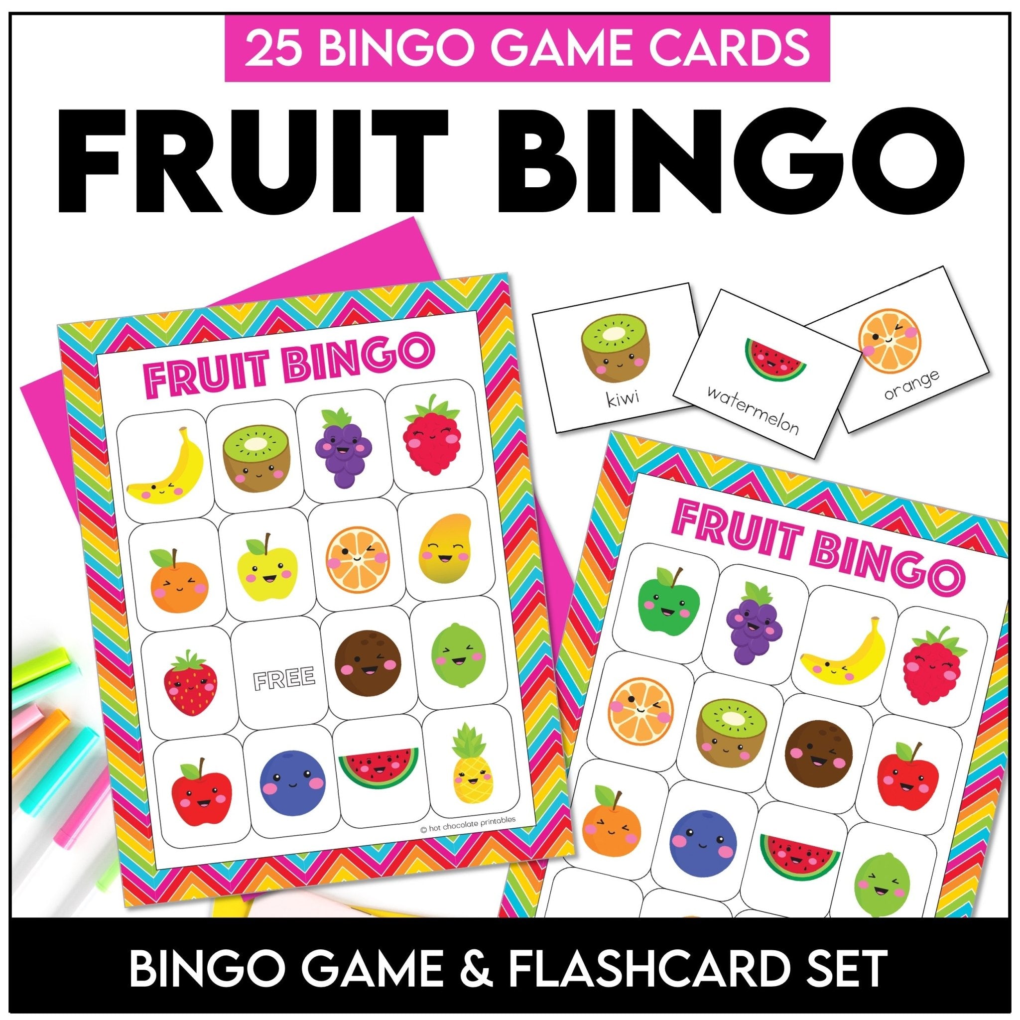 Fruit Vocabulary Bingo Game + Flashcards - Hot Chocolate Teachables