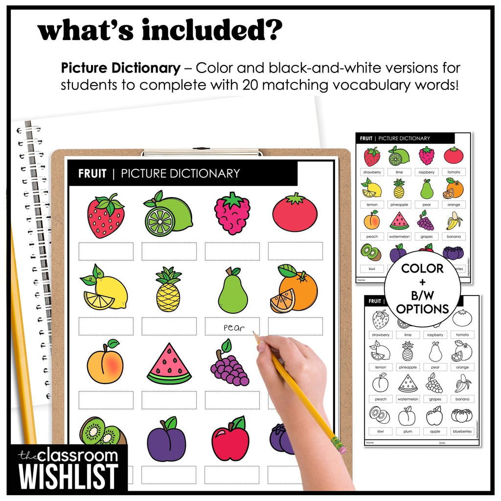 Fruit Vocabulary - Digital Flashcards & English Picture Dictionary for ESL - Hot Chocolate Teachables