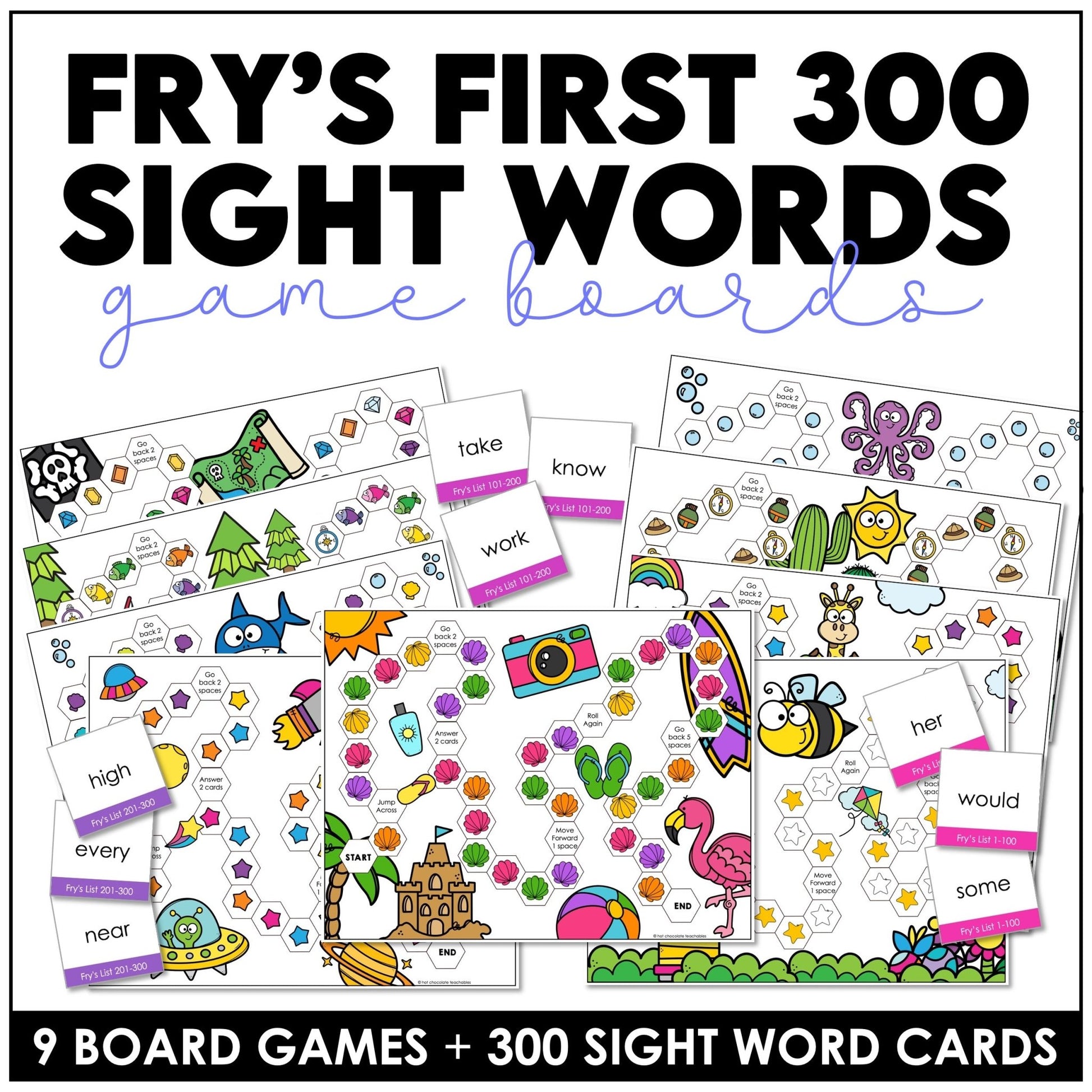 Fry’s First 300 Sight Words Board Game Bundle – Grades 1–3 Reading Centers - Hot Chocolate Teachables